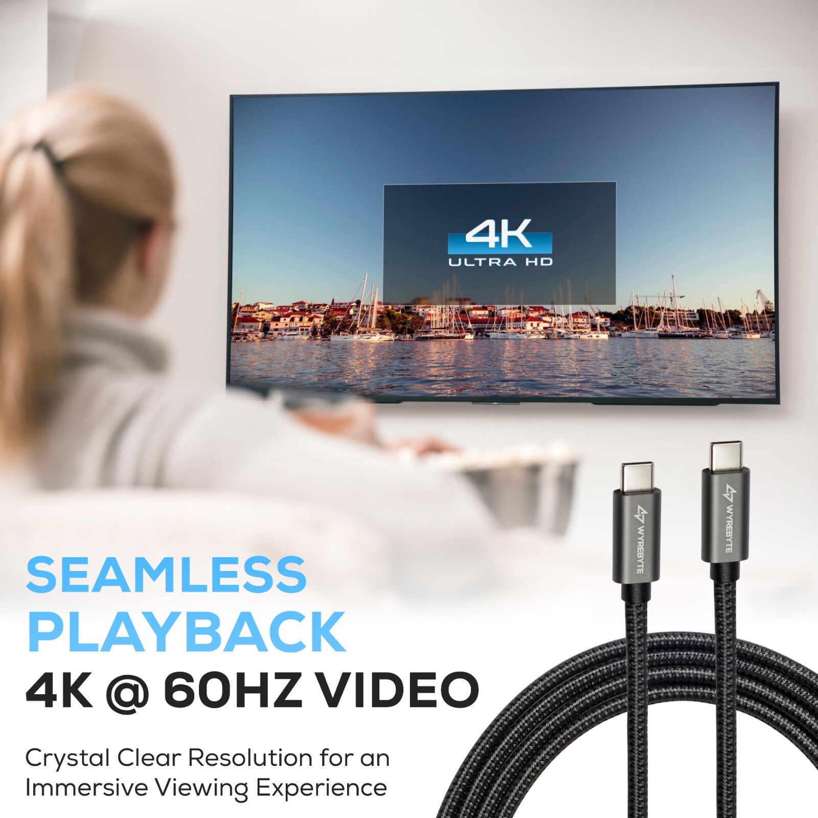 WyreByte | USB-C to USB-C 3.2 | 100W PD | 20 Gbps Data | 4K Video | USB-C Cable