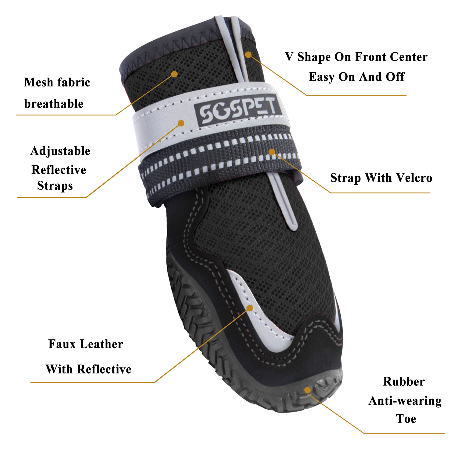 4Pcs Mesh Dog Shoes Boots Paw Protector W/ Reflective Anti-slip 3XS-2XL