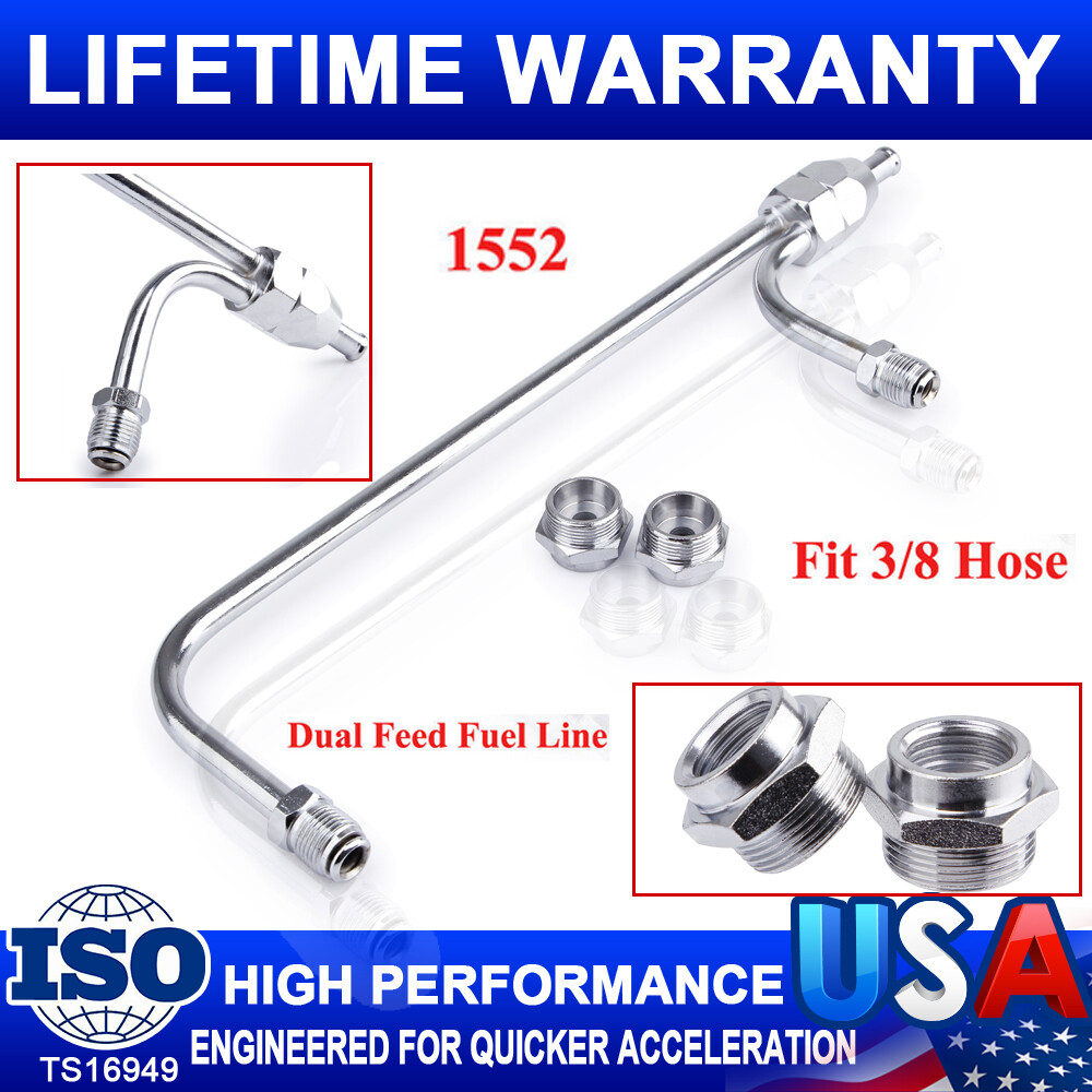Chrome Dual Feed Fuel Line For Holley Carburetor 4150 Double Pumper Fit 3/8"Hose