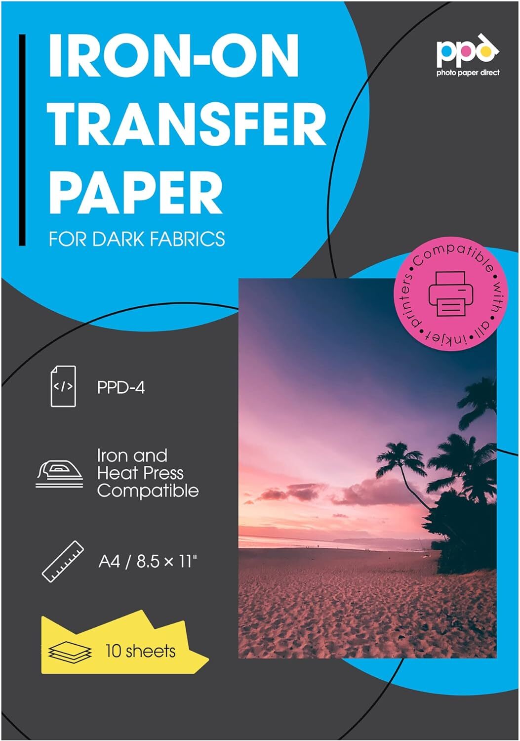 Inkjet Premium Iron-on Dark T Shirt Transfers Paper Ltr 8.5X11" Pack Of 10 S