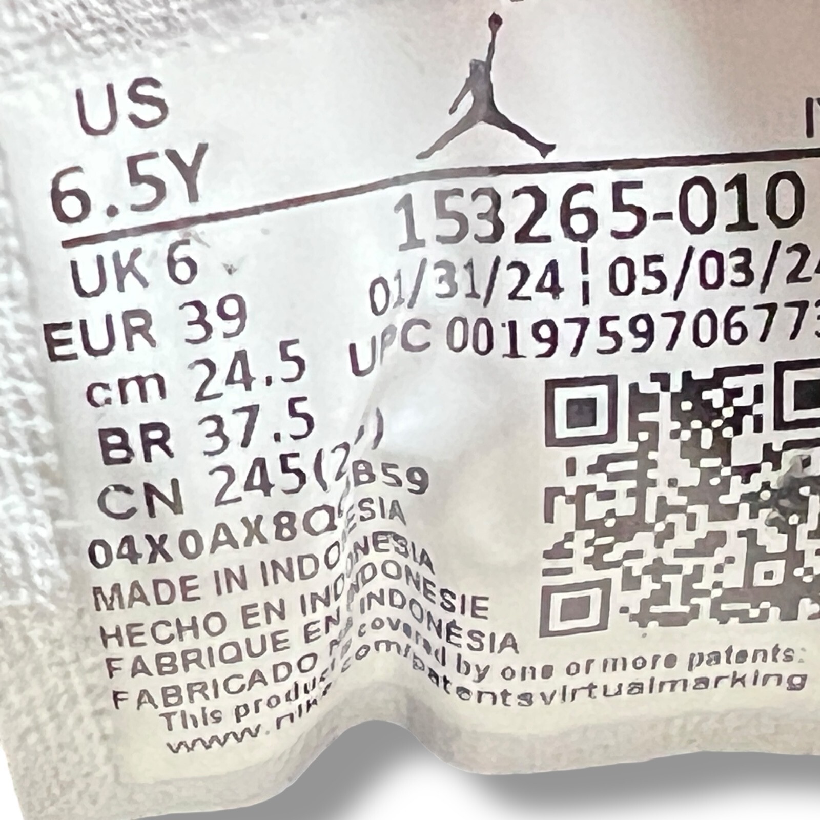 Nike Air Jordan 12 Retro GS Black Wolf Grey White 153265-010 Youth 6.5Y EUR 39