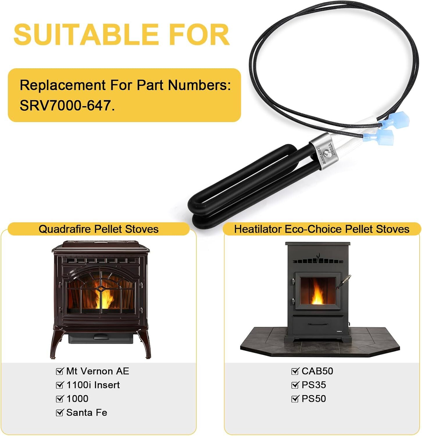 SRV7000-647 Igniter Replacement for Quadrafire Mt Vernon AE Insert Pellet Stove