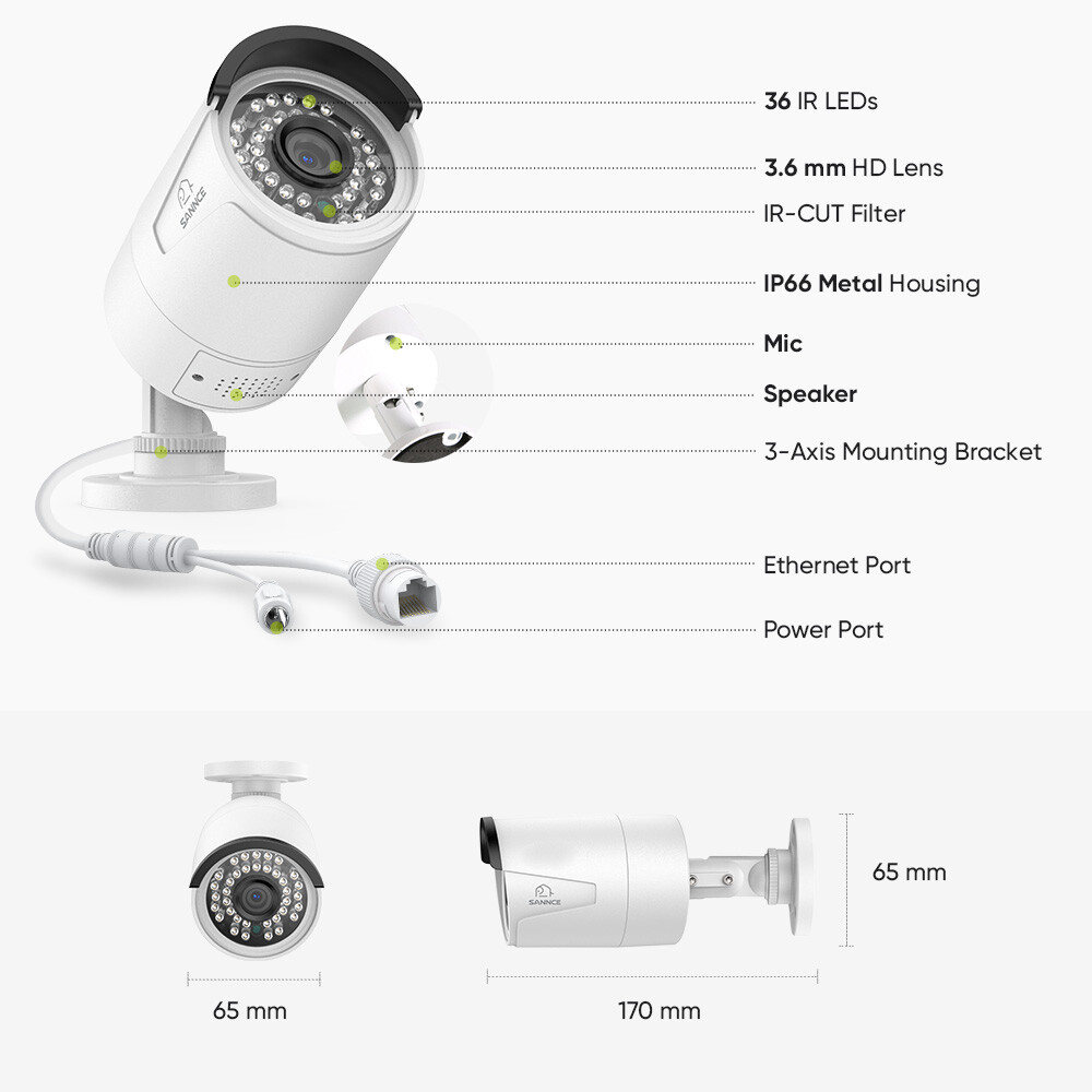 SANNCE 4K 8CH NVR 3MP POE Security Camera System Two Way Audio Human Detection