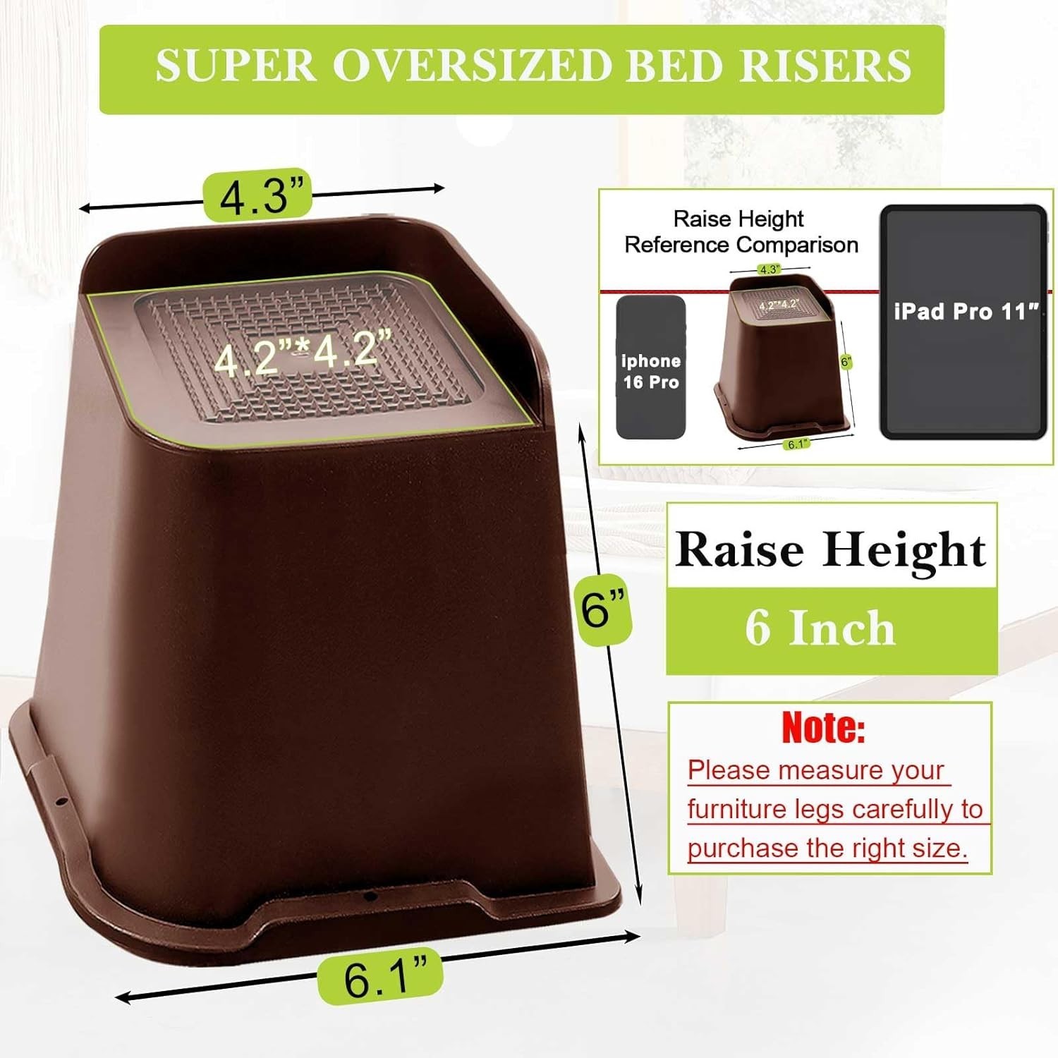 8 Pieces Bed Risers Heavy Duty, Furniture Risers Oversized Couch Leg ,6 inches