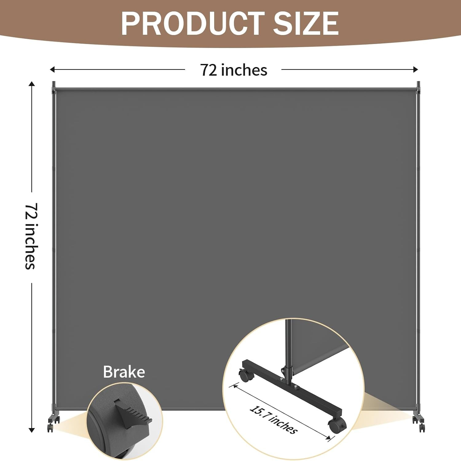 Single Panel Room Divider/Privacy Screen with Caster Wheels and Brakes - Stylish