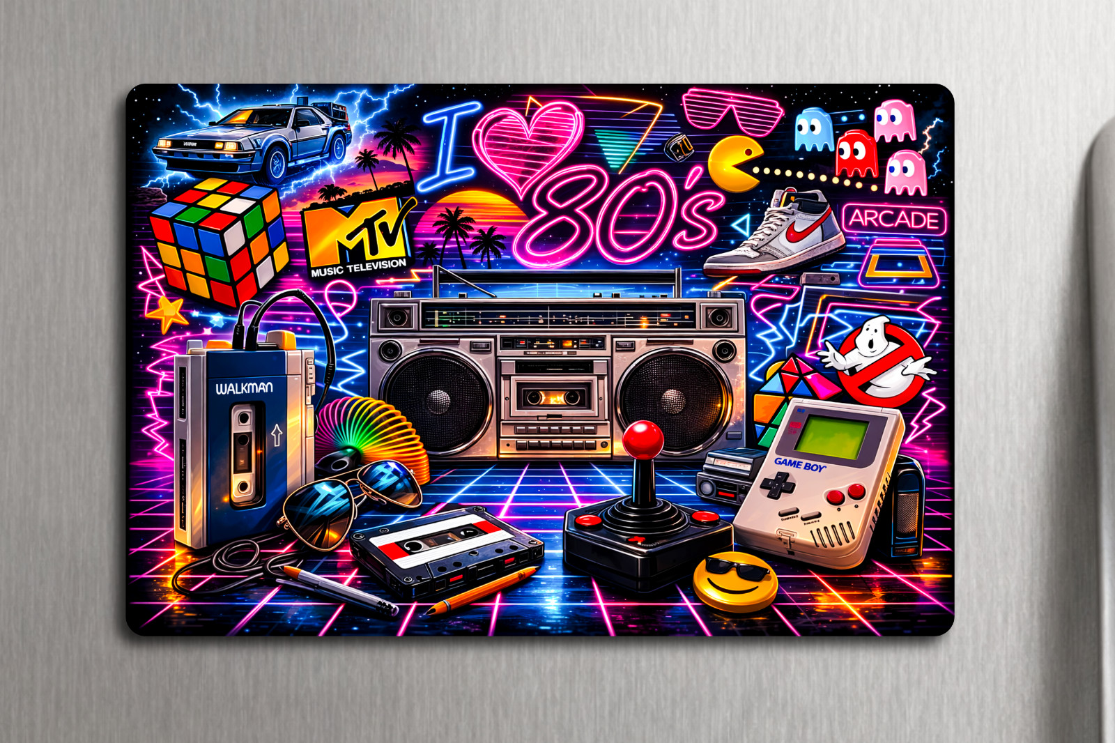 3x 2 I LOVE the 80s 1980s Pac Man MTV Game Boy Cube Fridge Refrigerator Magnet