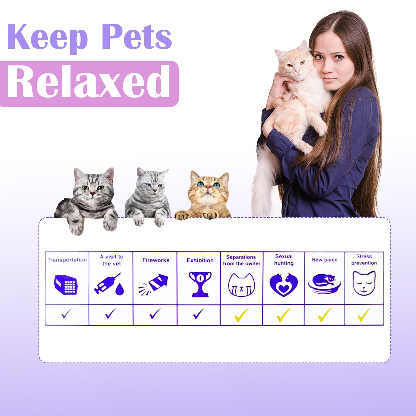 Minasuki 4 Pack Calming Collar for Cats - Long-Lasting Anxiety & Purple