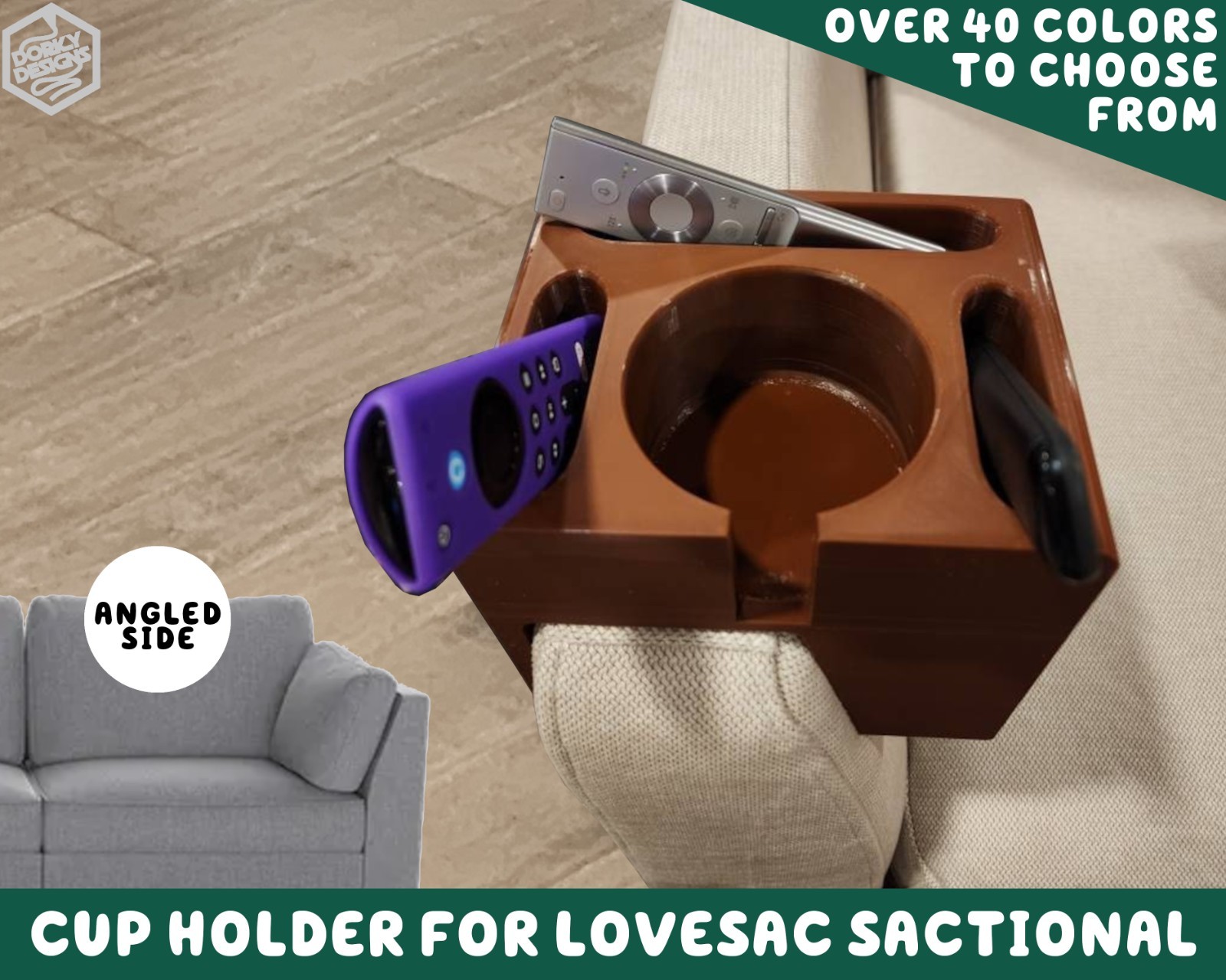 Cupholder for Lovesac Sactionals with Angled Sides | Cup Phone Remote Holder