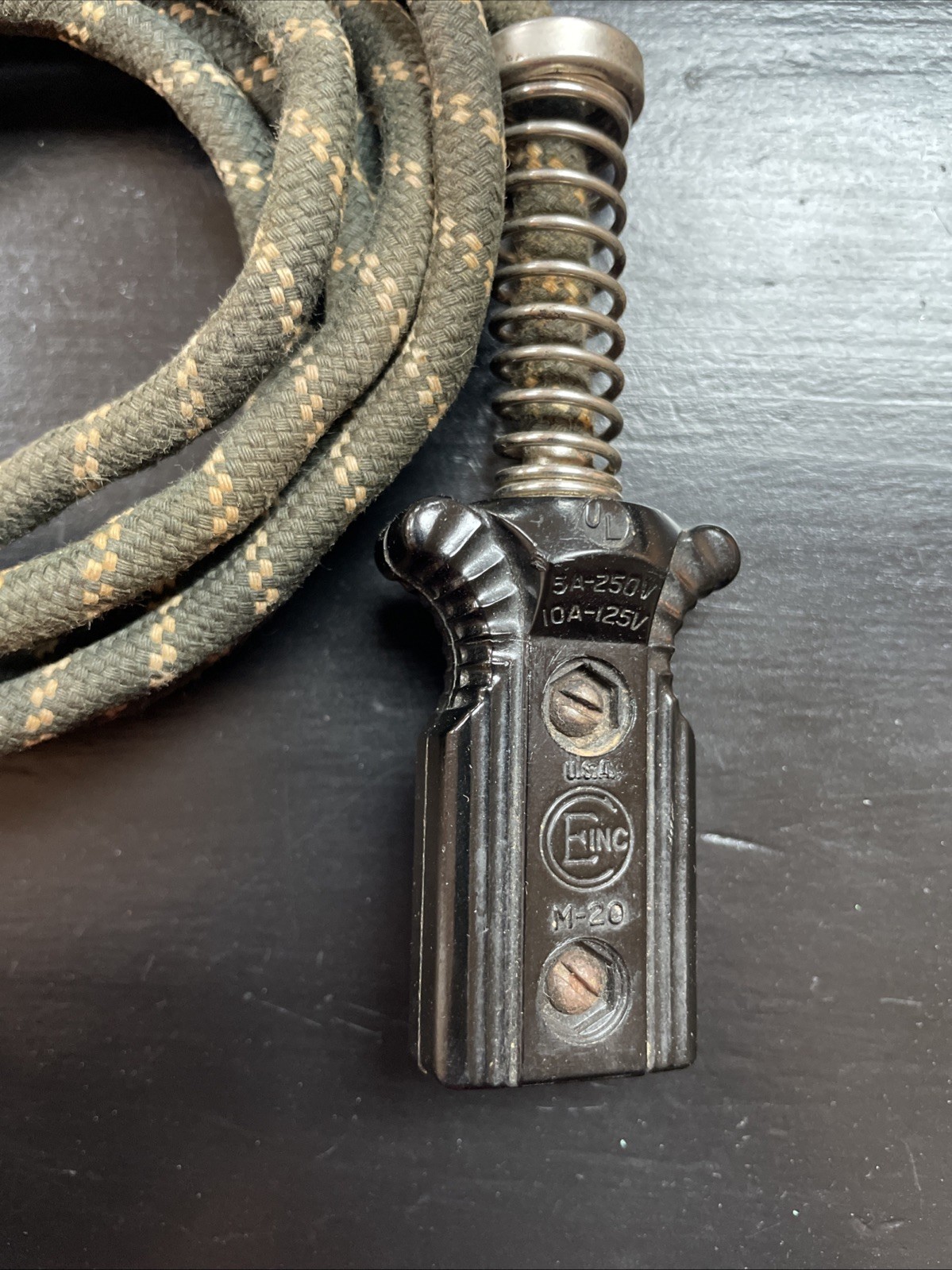 Two (2) 2-Prong Appliance Power Cords Spring Cloth Covered Bakelite Vintage