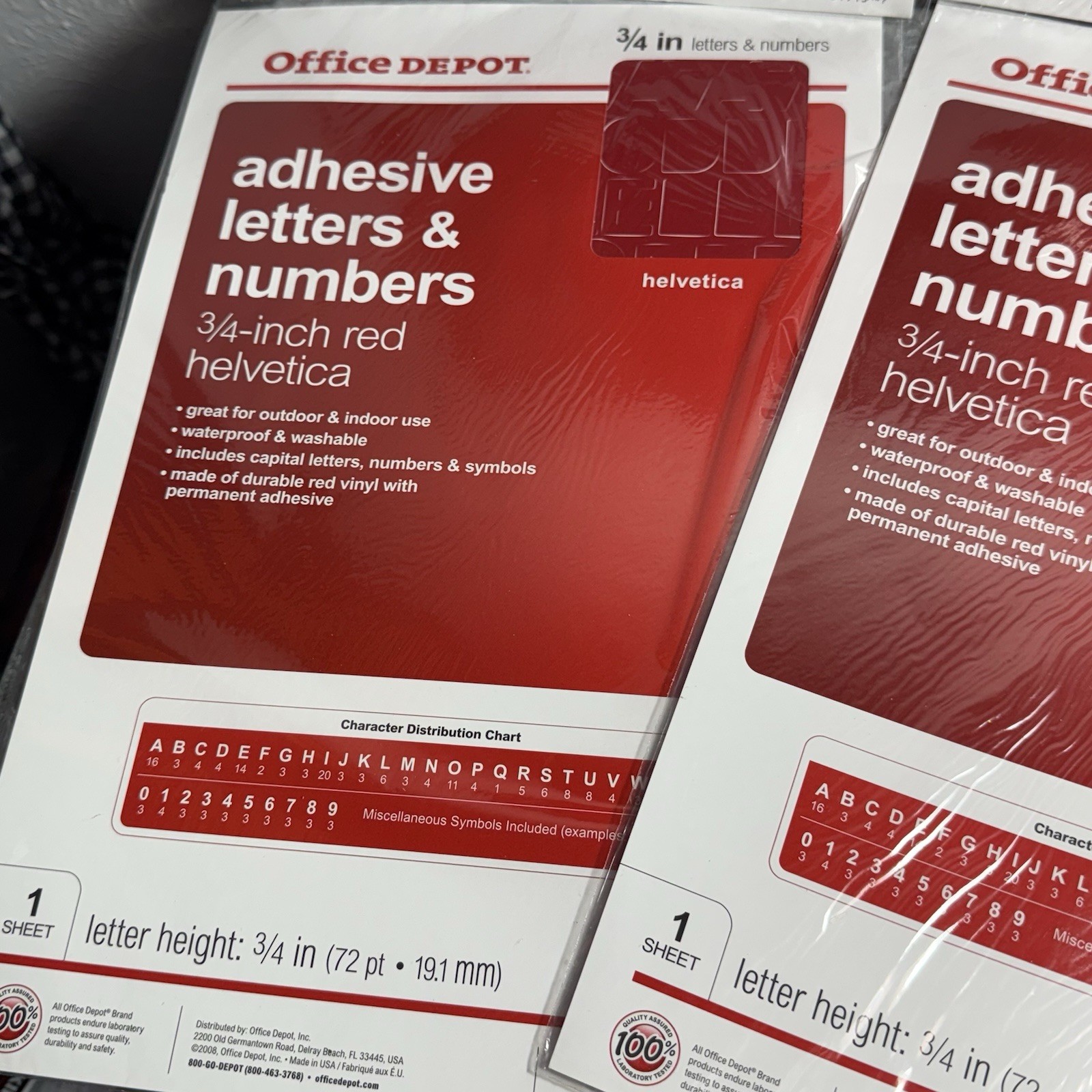 Lot of 4 Office Depot Adhesive Letters & Numbers, Symbols 3/4-Inch RED 72 PIECES