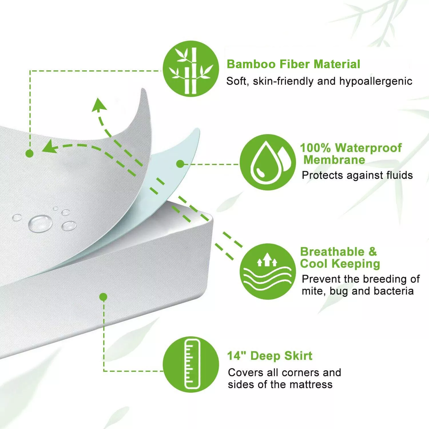 Bamboo Mattress Protector Hypoallergenic & Breathable Waterproof Mattress Cover