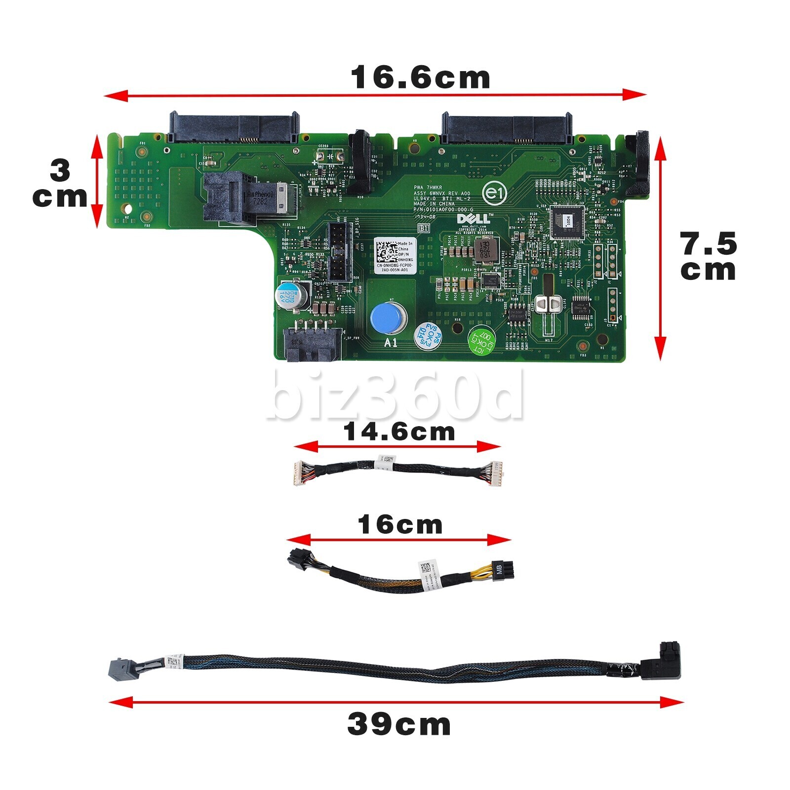Dell R730xd 2x 2.5" SFF Rear Flex Bay HDD Backplane with Cable 6WNVX NHDXG USA