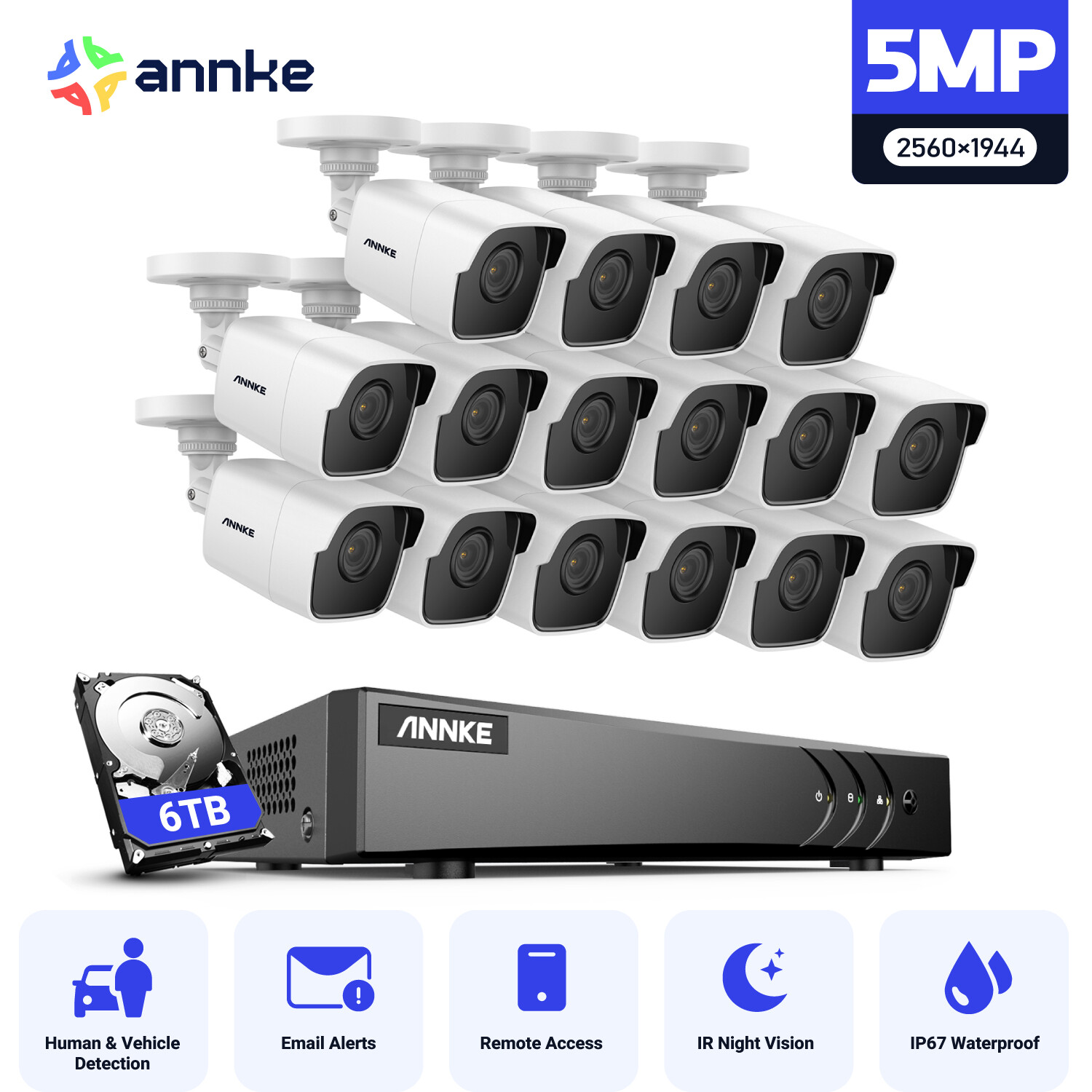 ANNKE 3K Lite 8CH 16CH DVR 5MP Security Camera System AI Human Detection Outdoor