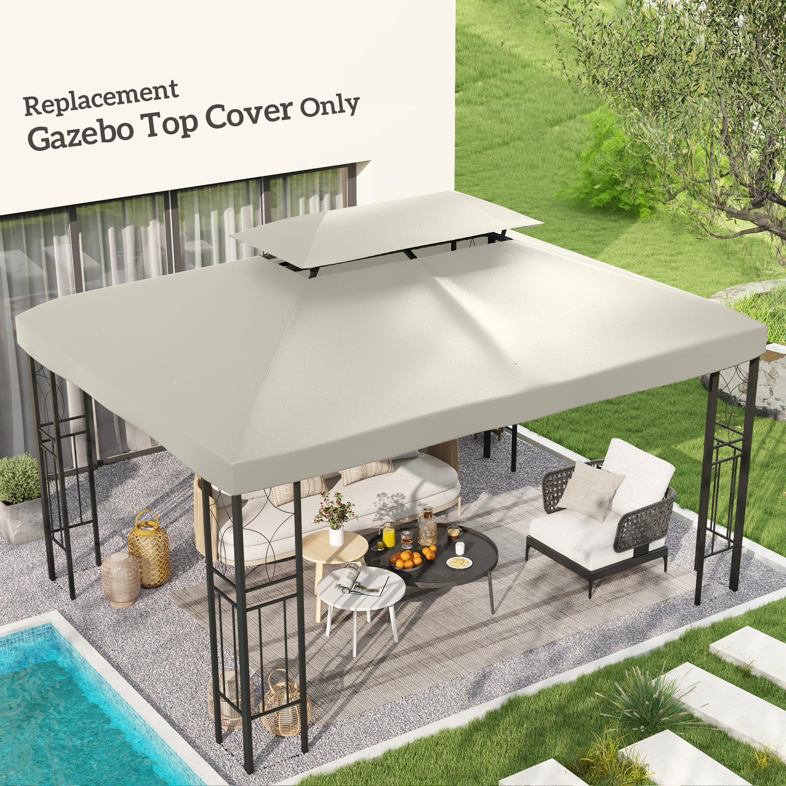 13' x 10' 2-Tier Gazebo Canopy Top Cover Replacement for Patio, Cream White