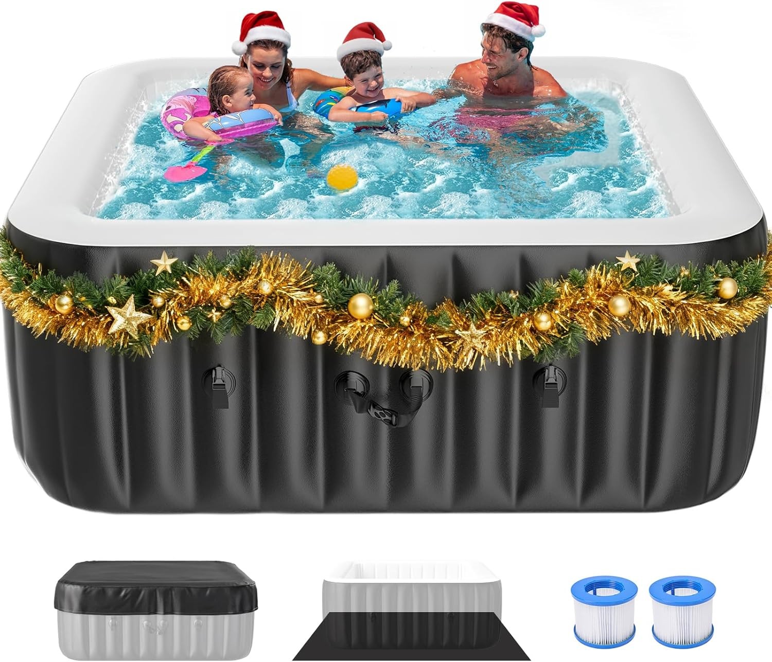 NAIZEA 6 Person Inflatable Hot Tub 73x73x25 Spa with 130 Soothing Jets and Cover