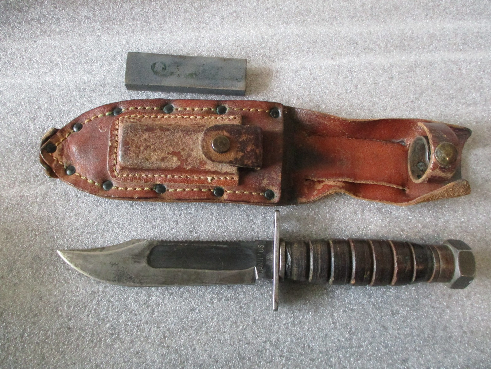 VIETNAM CAMILLUS NY PILOT SURVIVAL KNIFE w/SHEATH + SHARPENING STONE