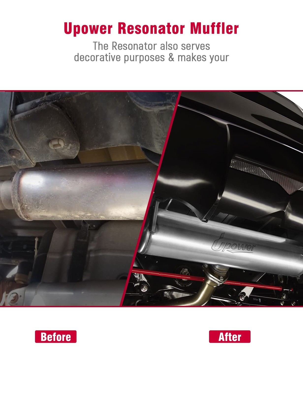 Upower 2.5" Inlet&Outlet Exhaust Resonator,4" x8.5" Body 11.5" Overall Length...