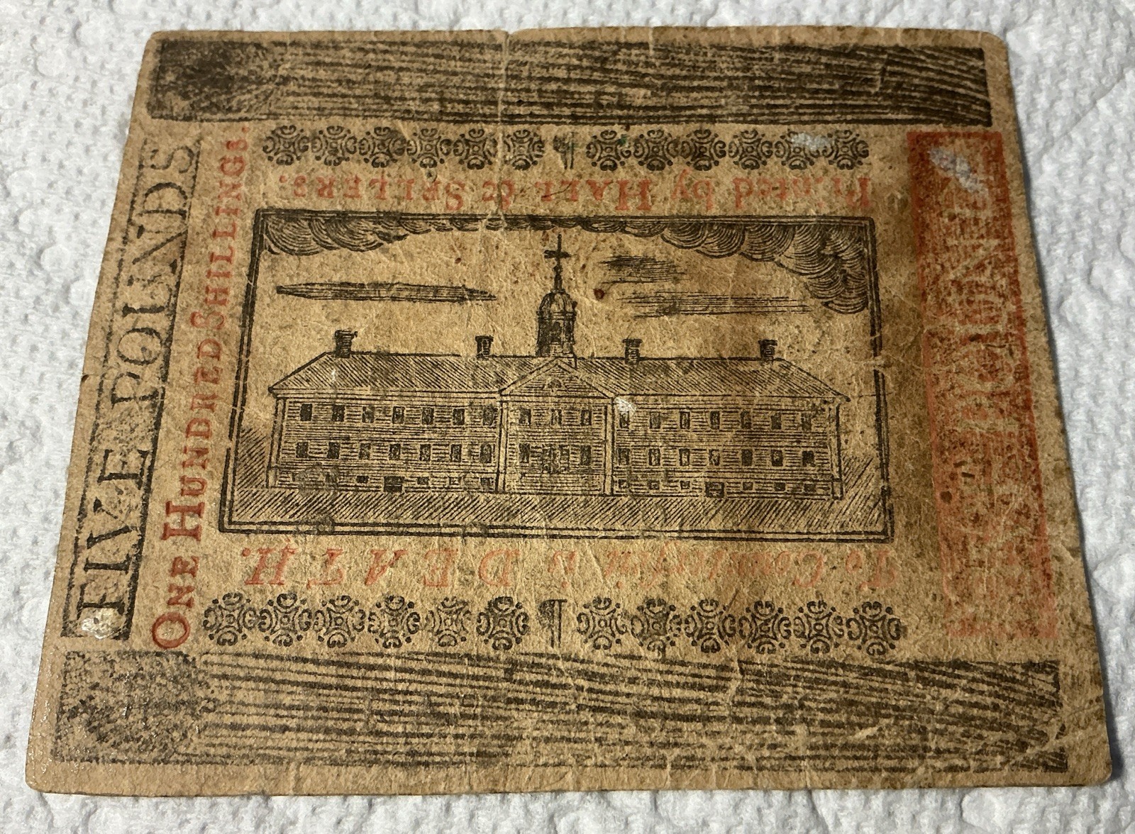 PENNSYLVANIA COLONIAL NOTE 5 POUND 1775 PA-176 Printed Only 1669, Franklin Press