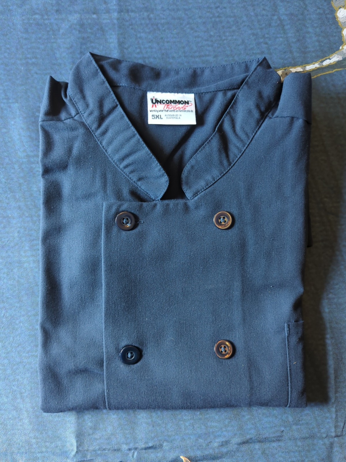 Uncommon Thread Unisex Short Sleeve 10 Button Chef Coat size 5XL, Navy