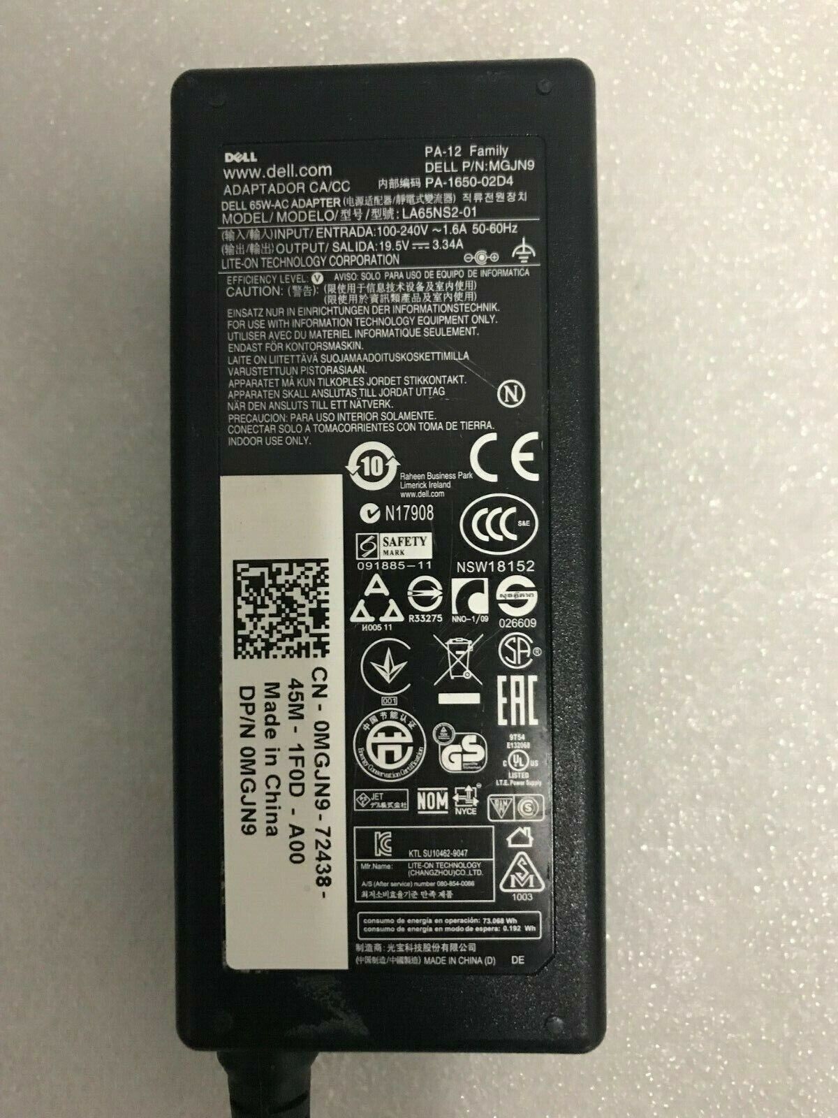 LOT OF 5 !! DELL 65W PA-12 4.5mm AC Adapter Charger LA65NS2-01 6TM1C "small tip"