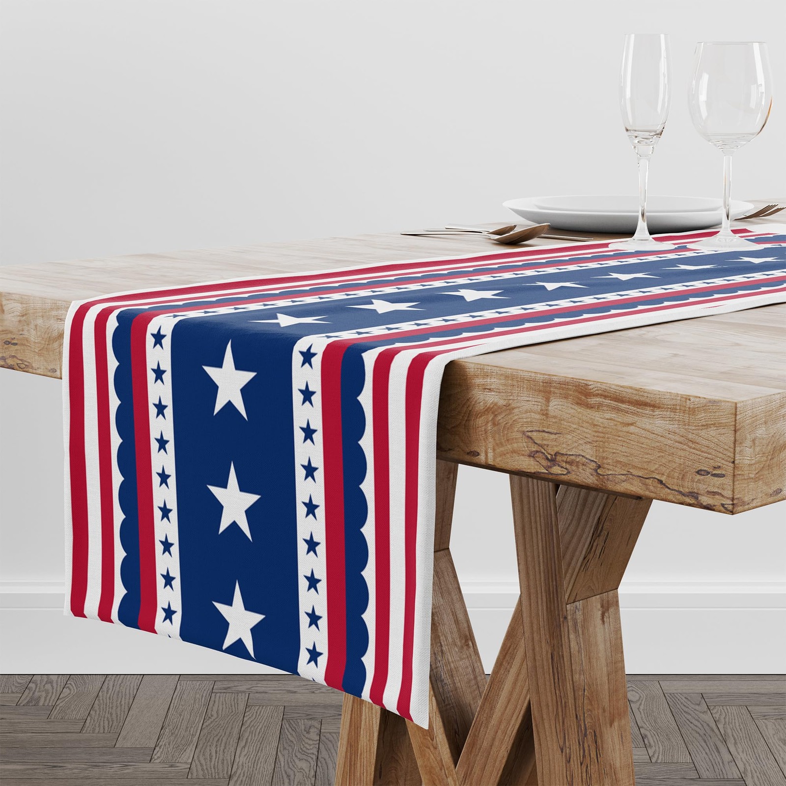 4th of July Decorations Patriotic USA Stars Memorial Day Table Runner 14x73