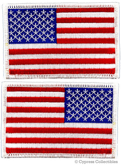 LOT 2 AMERICAN FLAG PATCH shoulder USA WHITE embroidered iron-on UNITED STATES