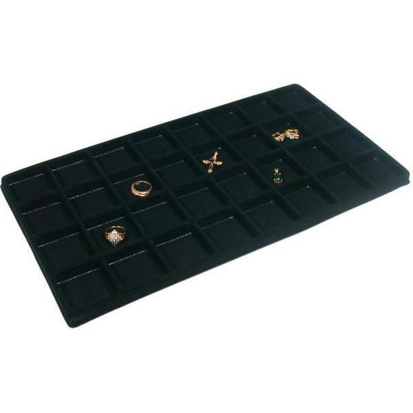 Black Flocked 32 Compartment Jewelry Display Tray Insert 14 1/8" x 7 5/8"