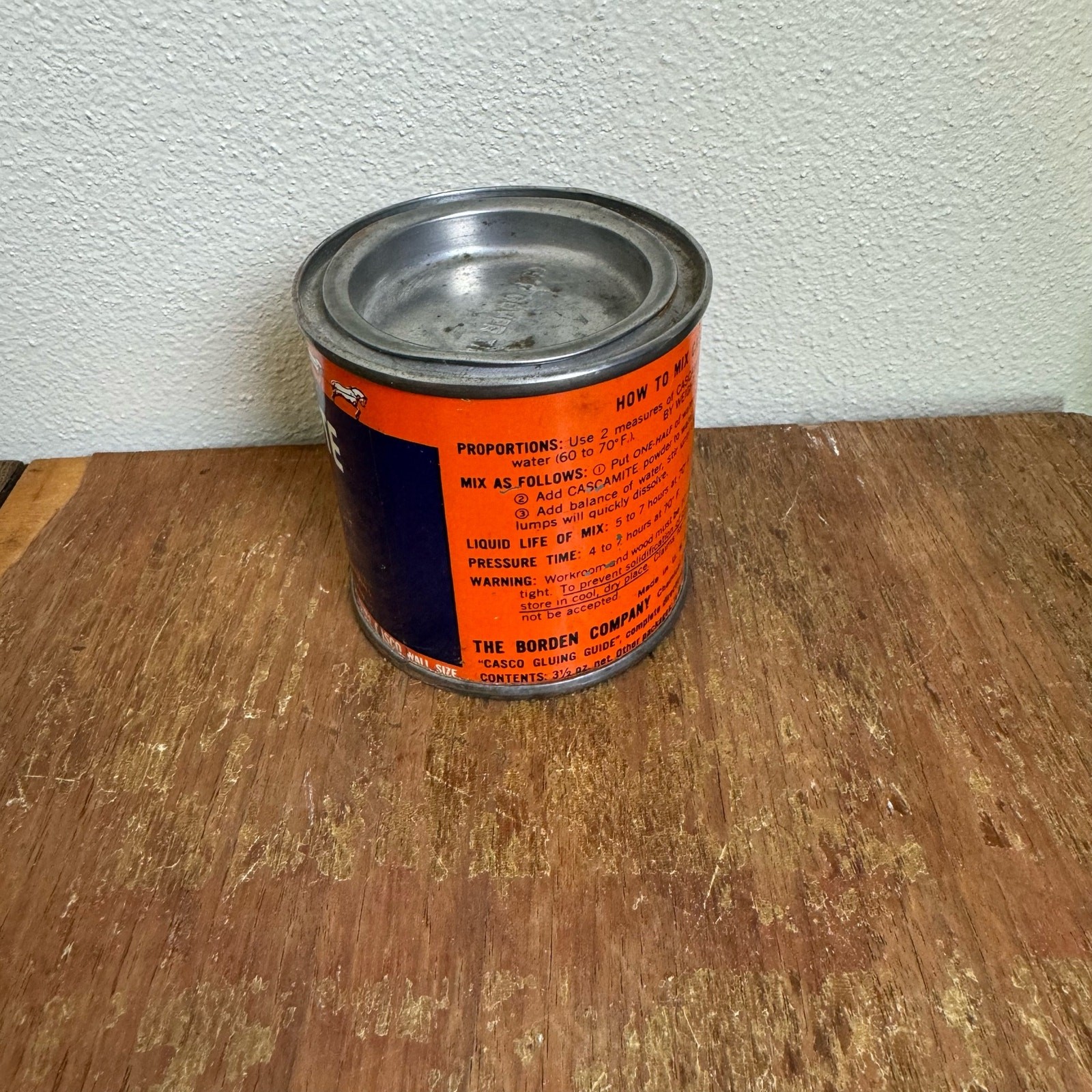 Vintage 1950s Borden Elmer's Cascamite Urea Resin Glue Metal Can FULL