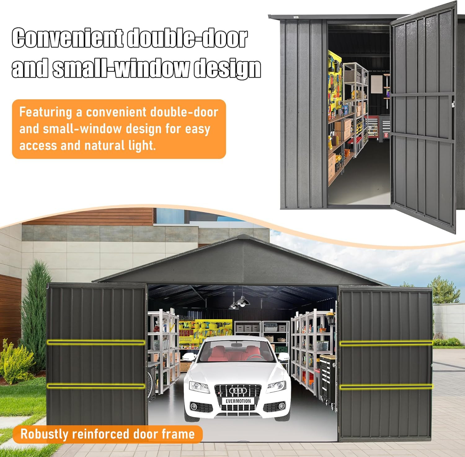 Domi 12x20FT Metal Garage Shed Carport with Lockable Doors