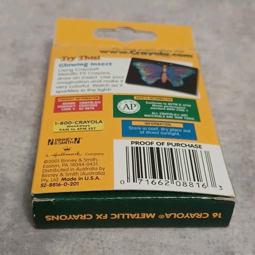 VTG Crayola Crayons Metallic Fx 16 New 2001 NOS non-toxic Binney & Smith