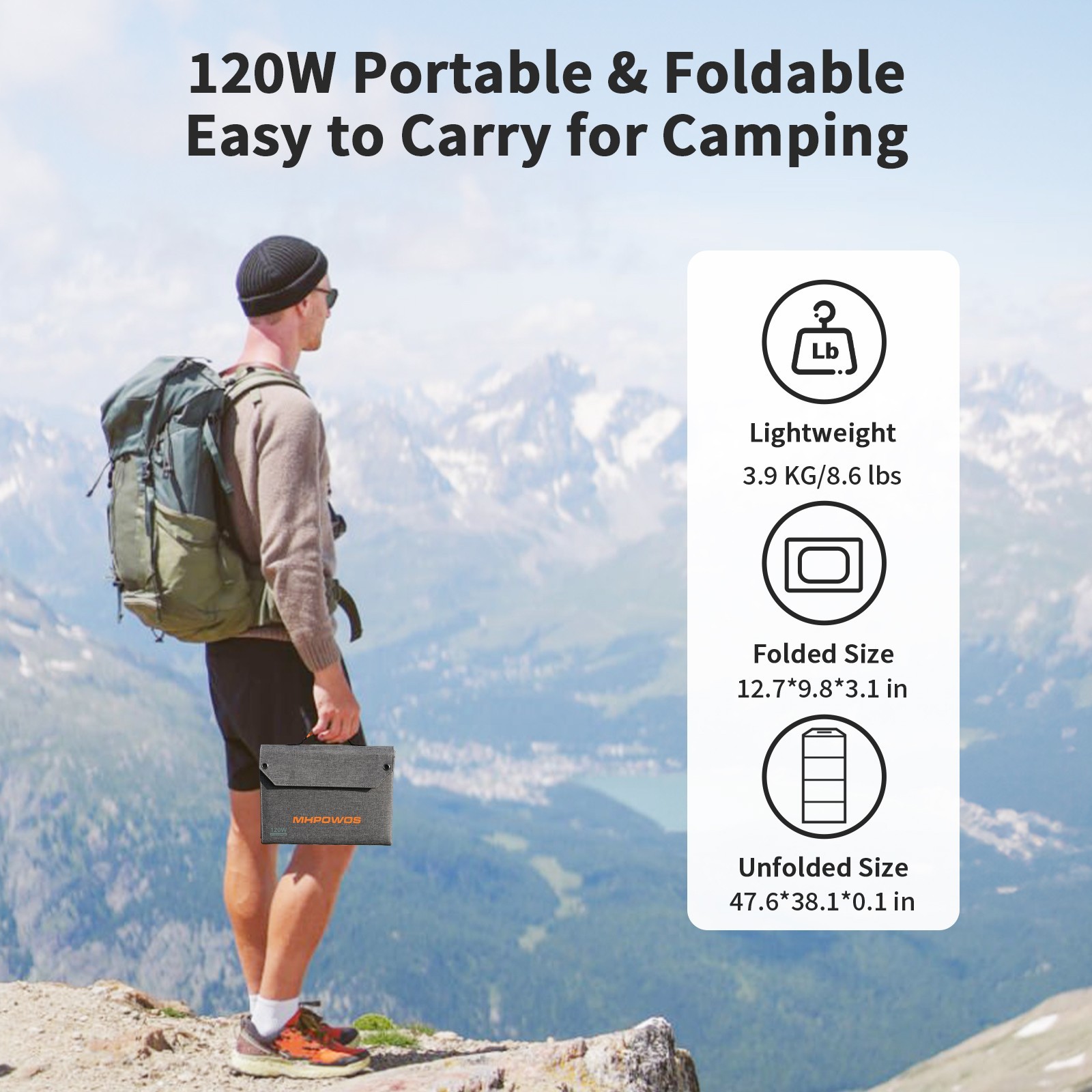 MHPOWOS USB Portable Solar Panel 120W Camping Backpacking Hiking Equipment Gear
