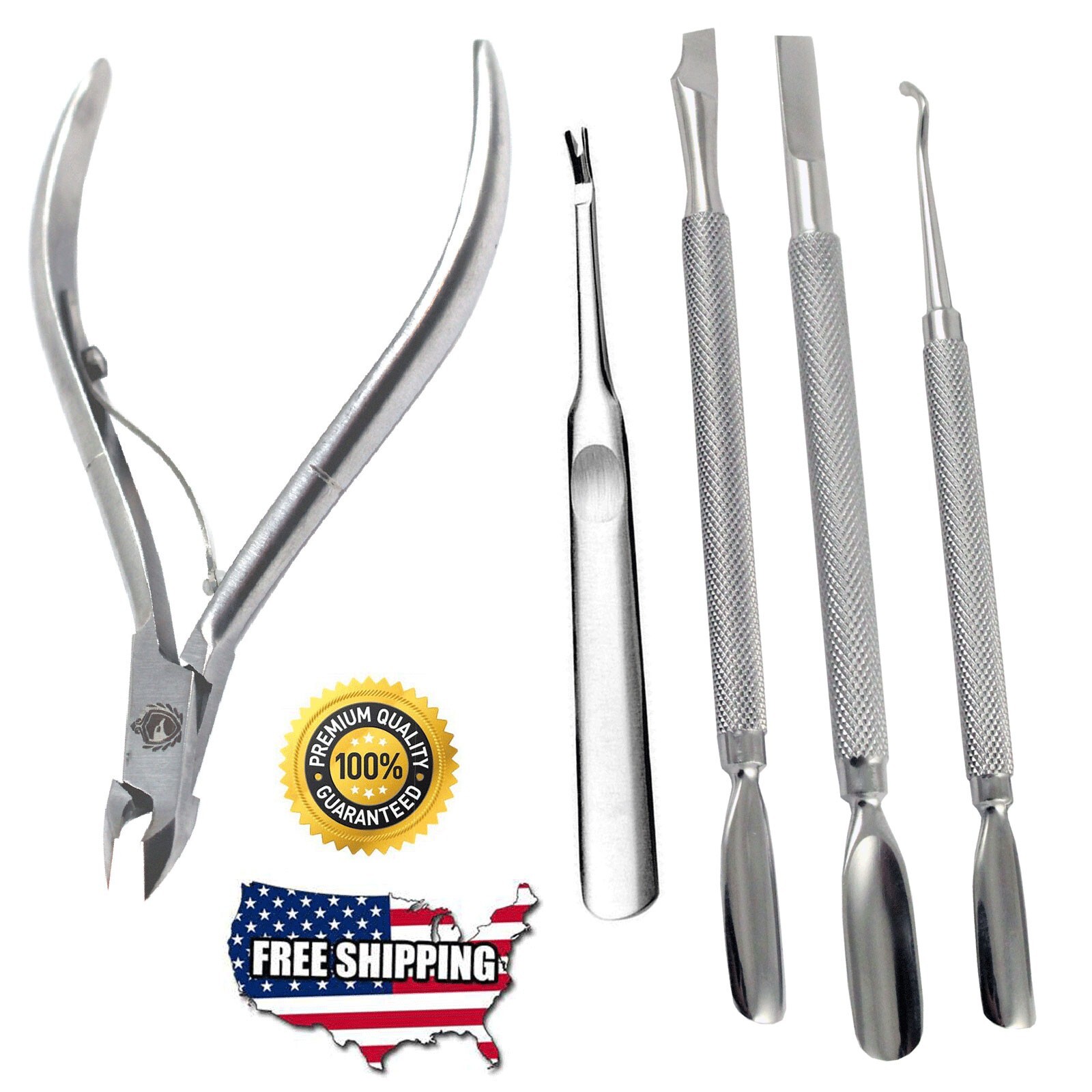CUTICLE NIPPER PUSHER INGROWN TOENAIL LIFTER  PEDICURE NAIL CARE TOOLS (5 PC)