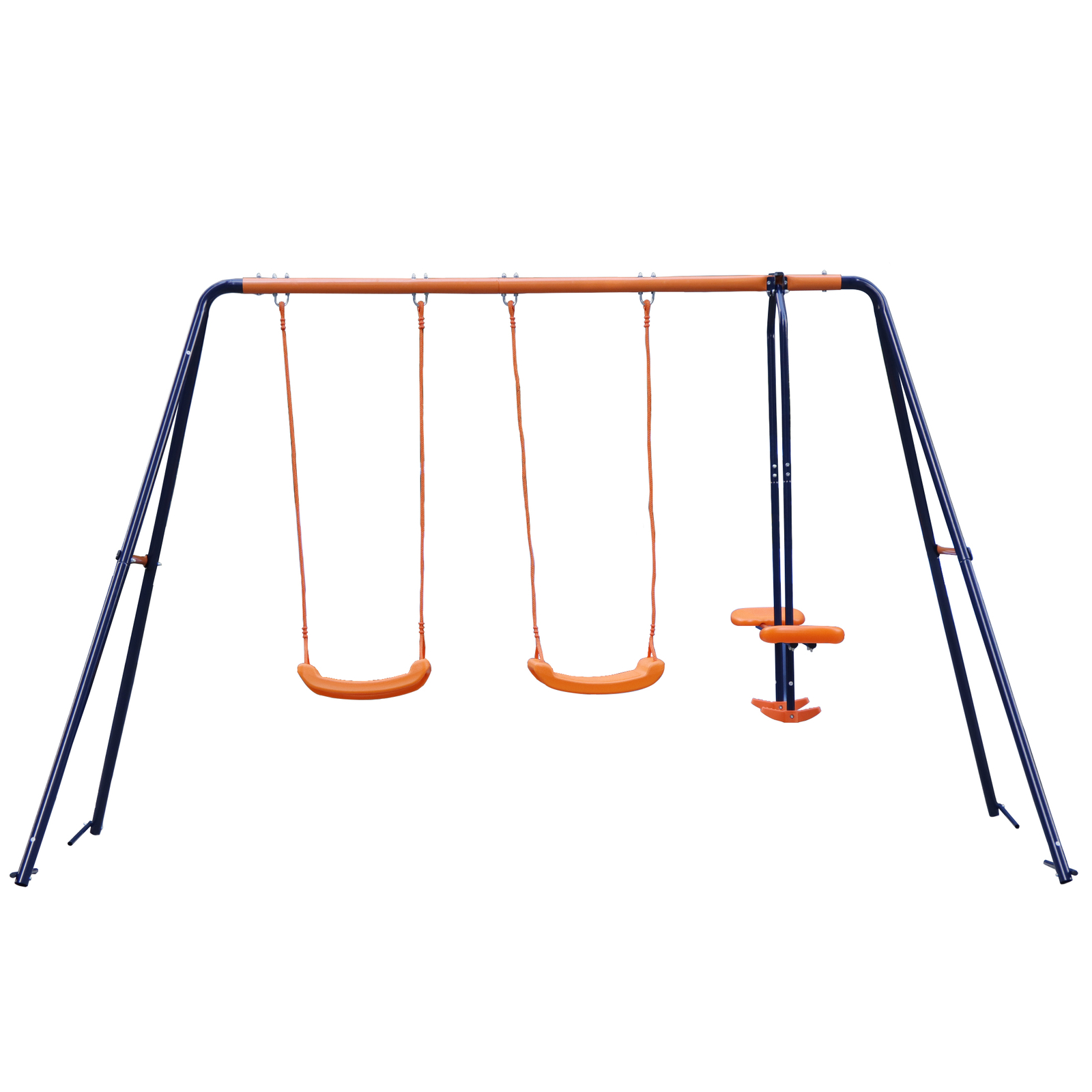 Double Kids Play Swing Set w/ 2 Seats & 1 Glider for Outdoor Backyard Heavy-Duty