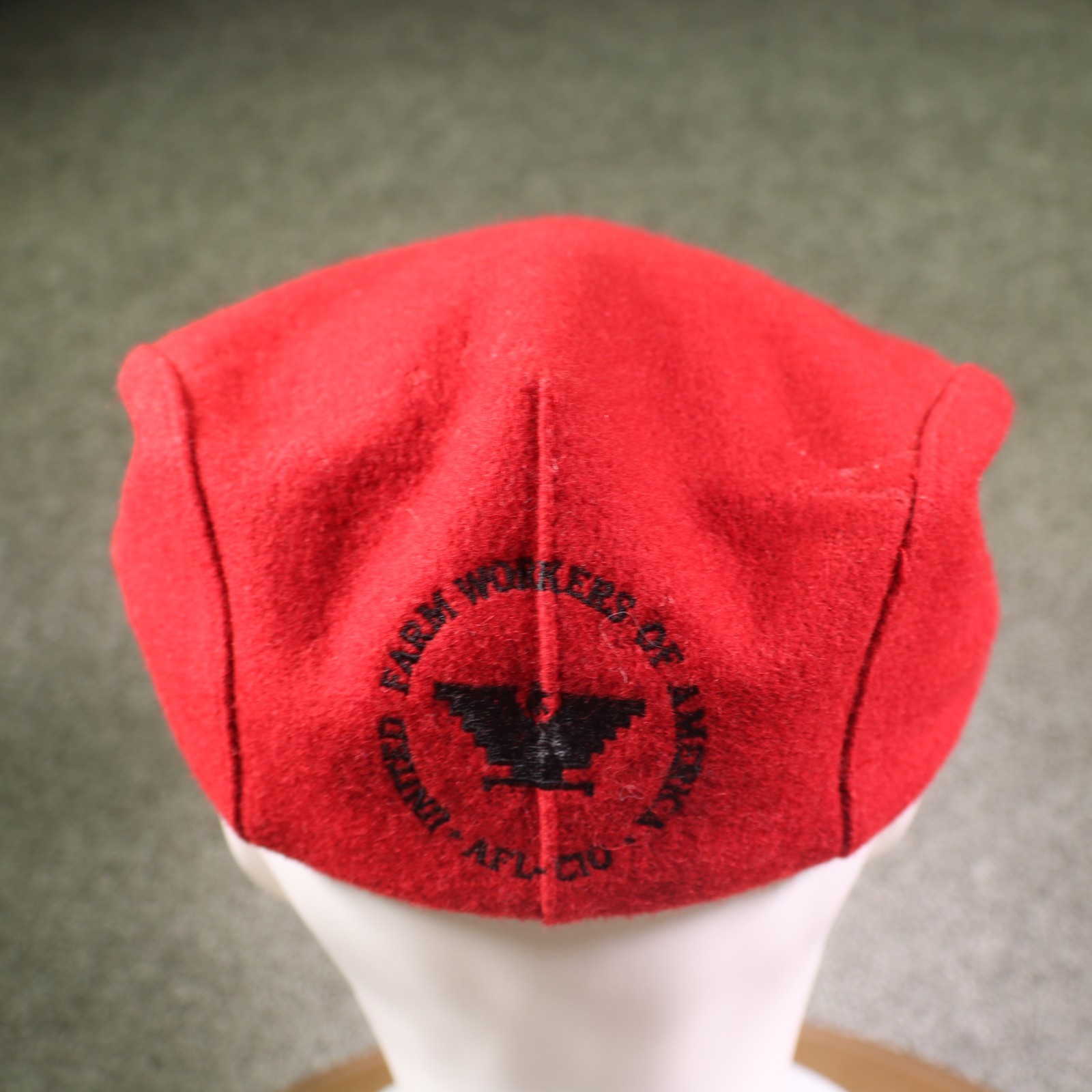 Vintage United Farm Workers UFW Labor Hat Flat Cap Red Wool Cesar Chavez L/XL