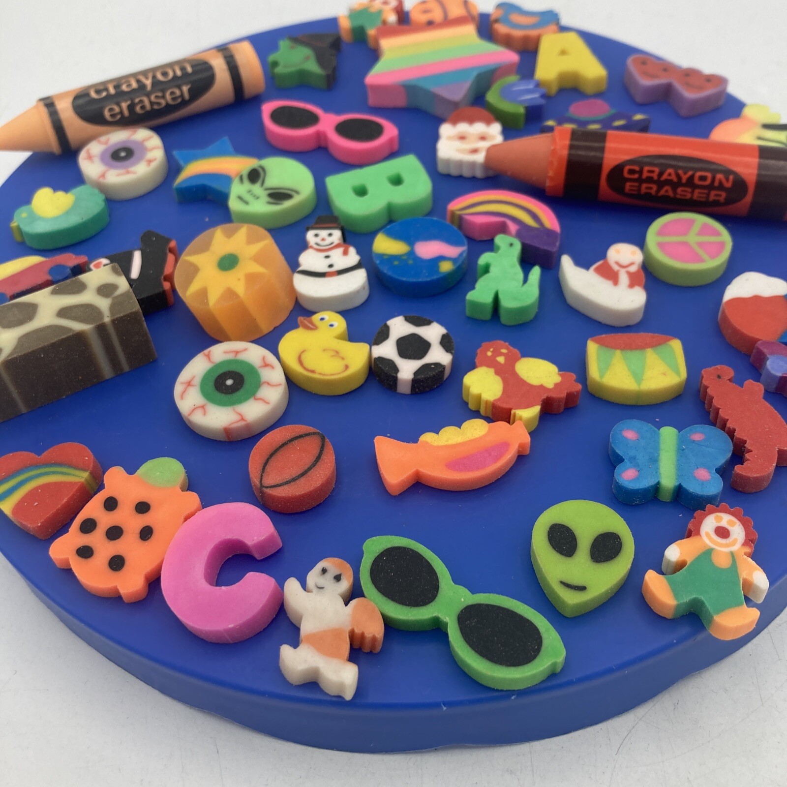 Vtg 90s Eraser Lot Aliens Animals Holiday Kawaii Letters Etc Red Orange Crayon