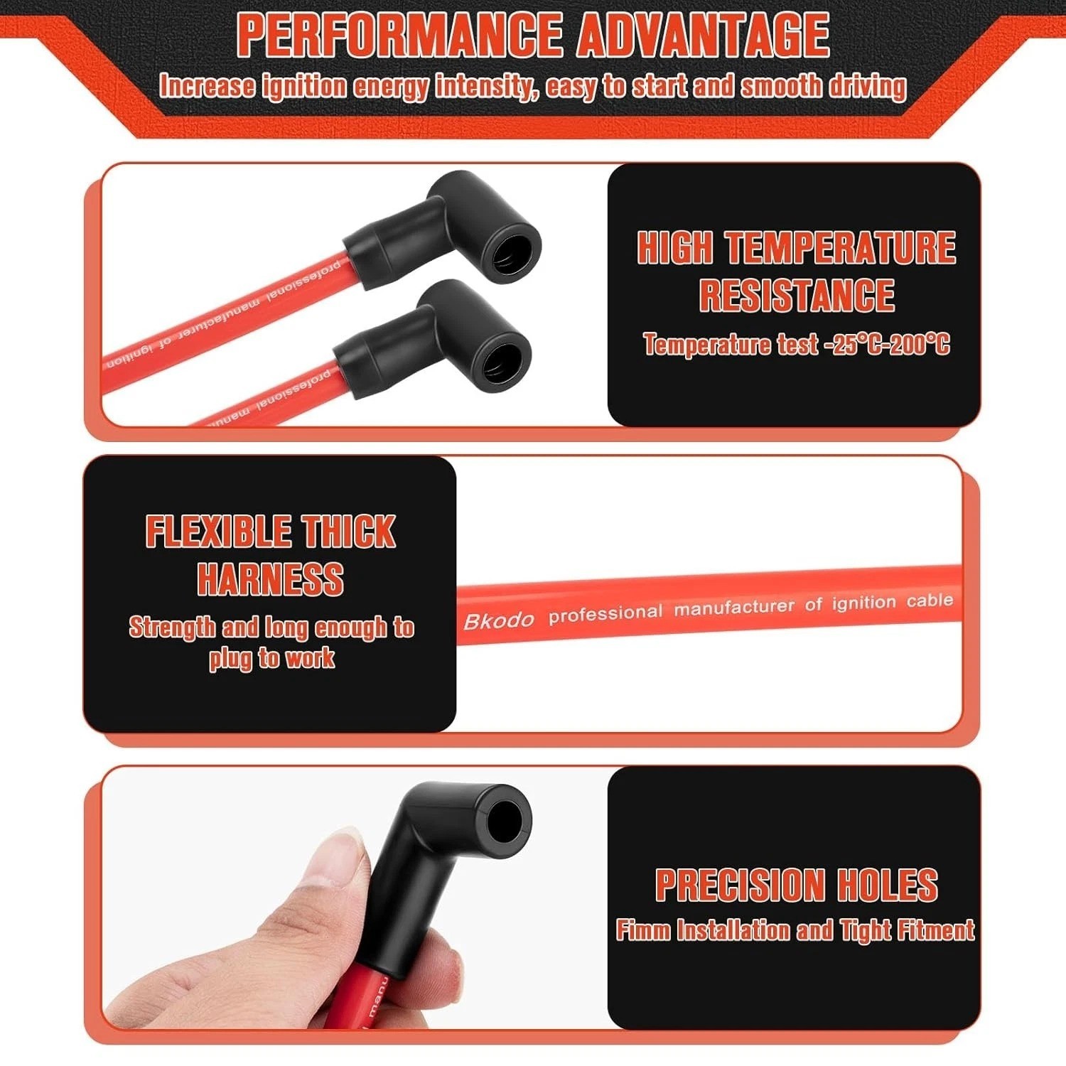 10.5mm High Performance Spark Plug Wire Set Fit for HEI BBC SBC 350... Fast Ship