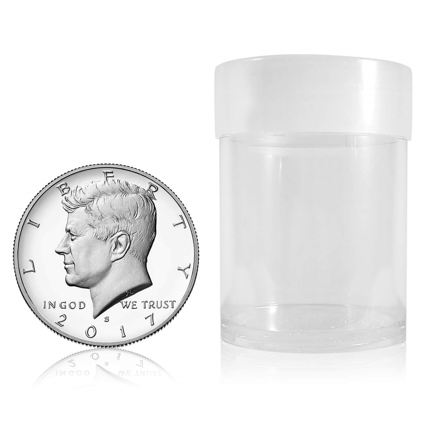 10 Round Half Dollar Coin Storage Tubes Long Term Clear Plastic Screw Caps BCW