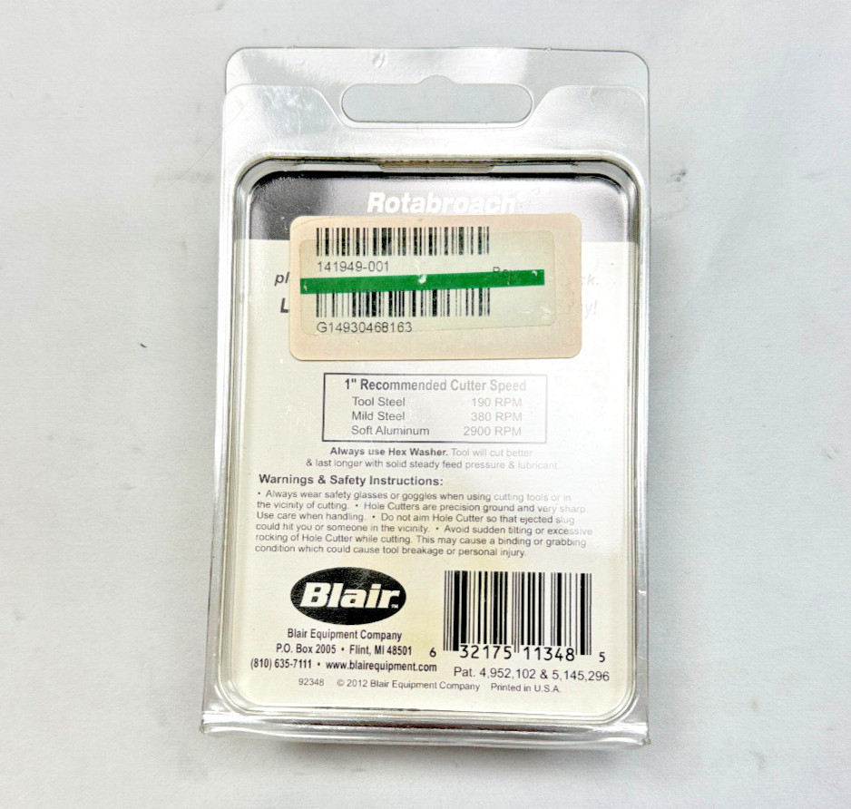 Blair 11348 1" Dia Rotabroach Hole Cutter for Metal - New