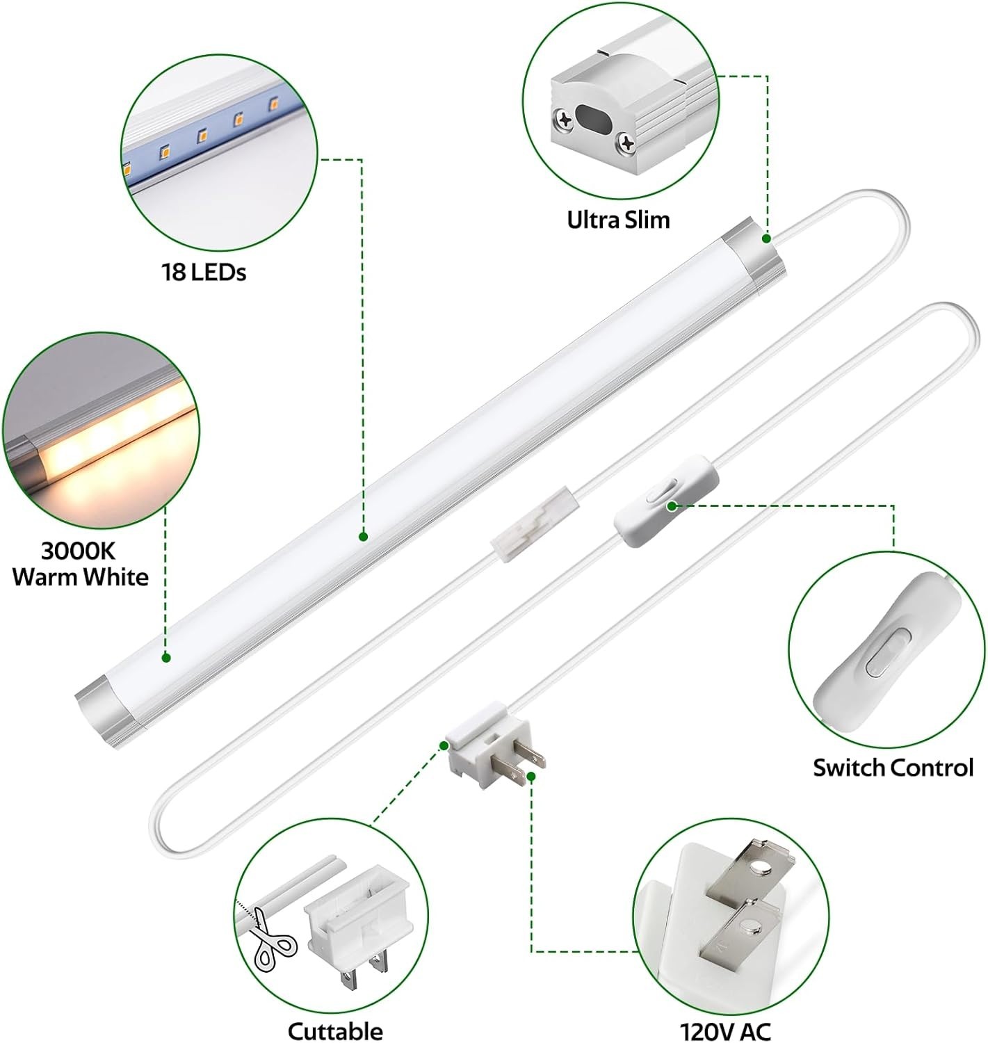 Under Cabinet Lighting,Dimmable Under Counter Lights 120V Plug in & Hardwired