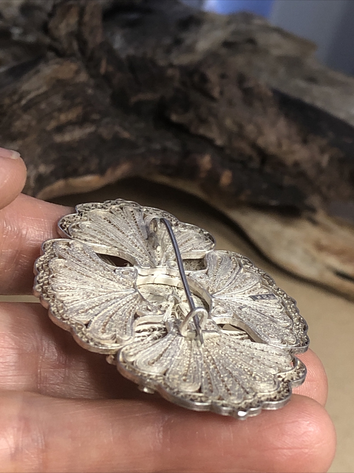 Vintage Old 925 Sterling Silver Cannetille Filigree Floral Pin Brooch 17.7g