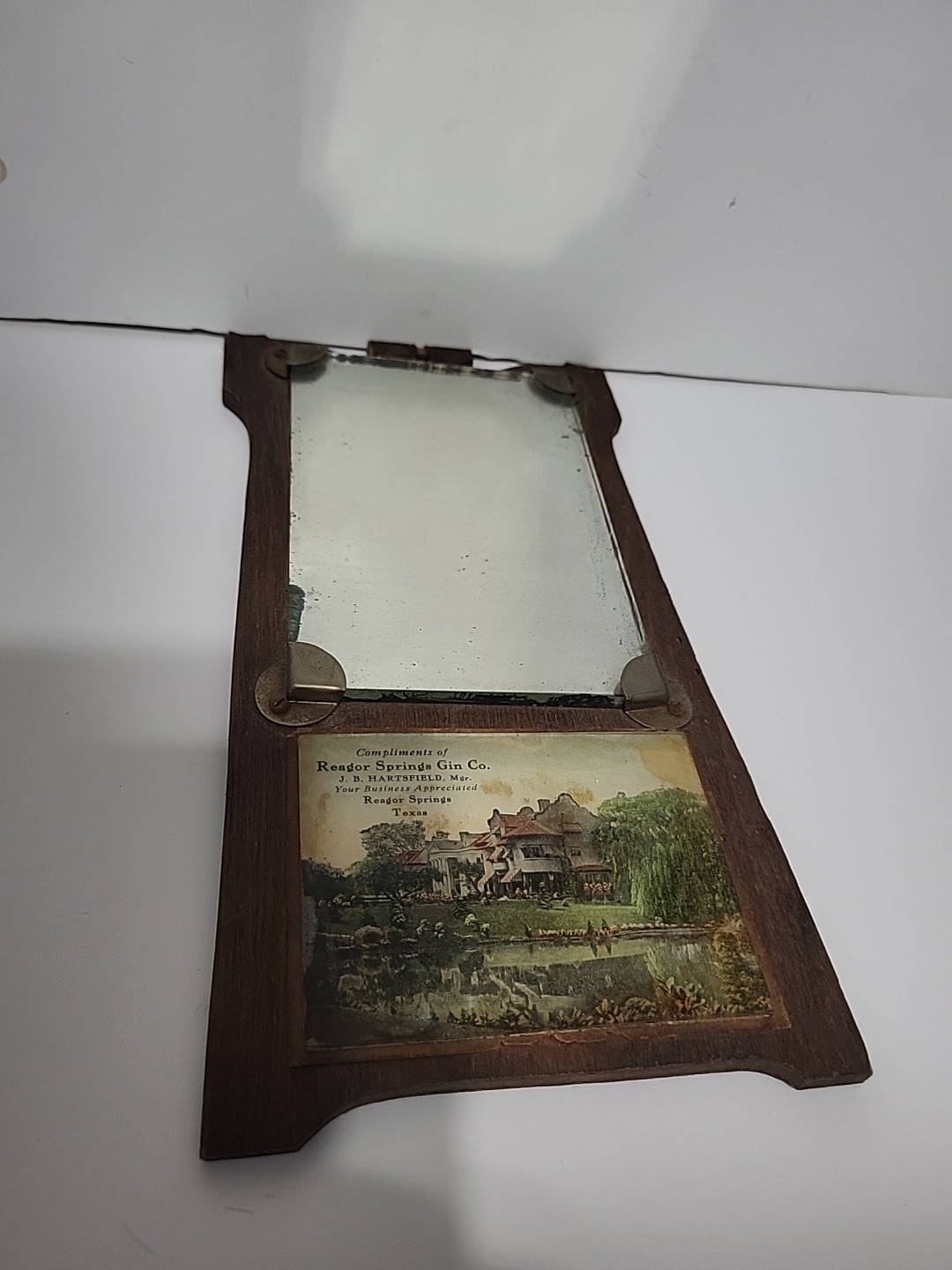 1920's ? SCARCE Reagor Spring ,Texas Cotton Gin Advertising, Mirror/ Wood Sign