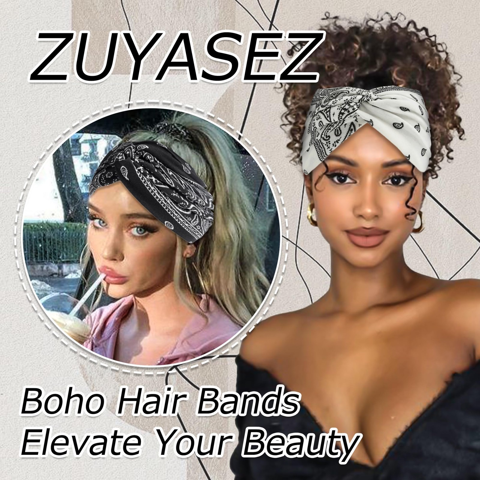 ZUYASEZ 4 Pack Wide Headbands for Women Paisley Twist Hair Bands Stretchy Cro...