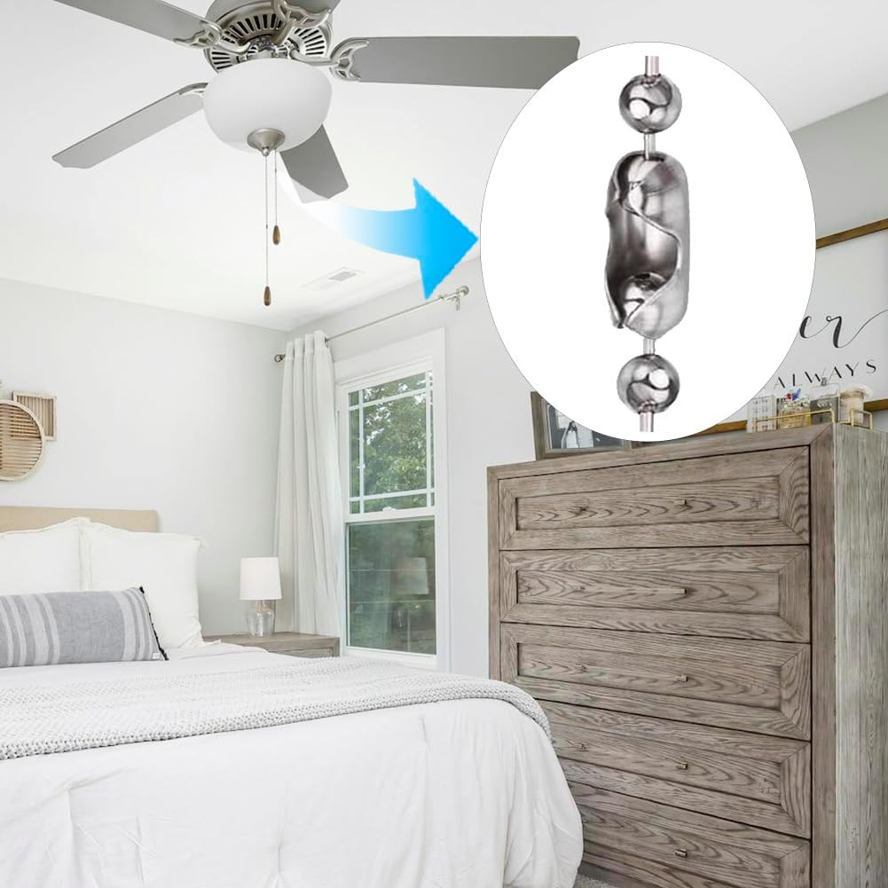 60 In Ceiling Fan Pull Chain Extension Silver 3mm Stainless Steel Ball Chain Set