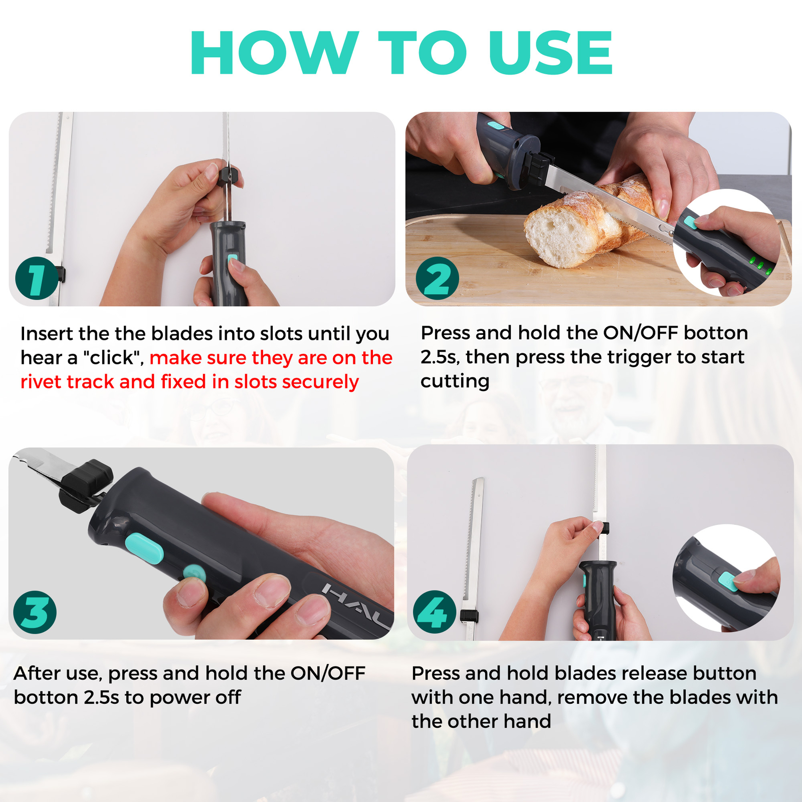 HAUSHOF Cordless Electric Knife Set for Meat Slicing 8V Electric Carving Knife