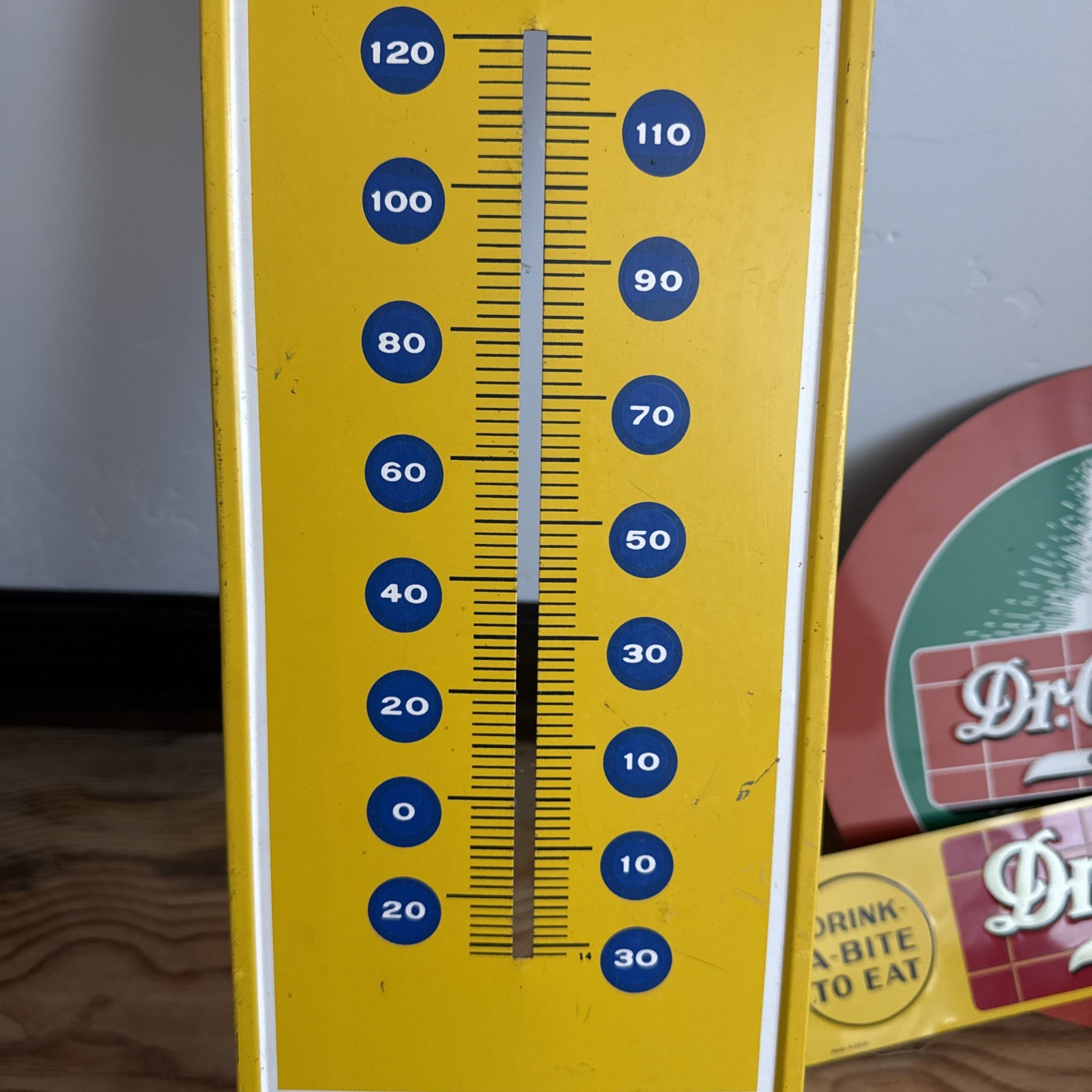 Vintage "Say Pepsi Please" 28" Tall Wall Thermometer Yellow
