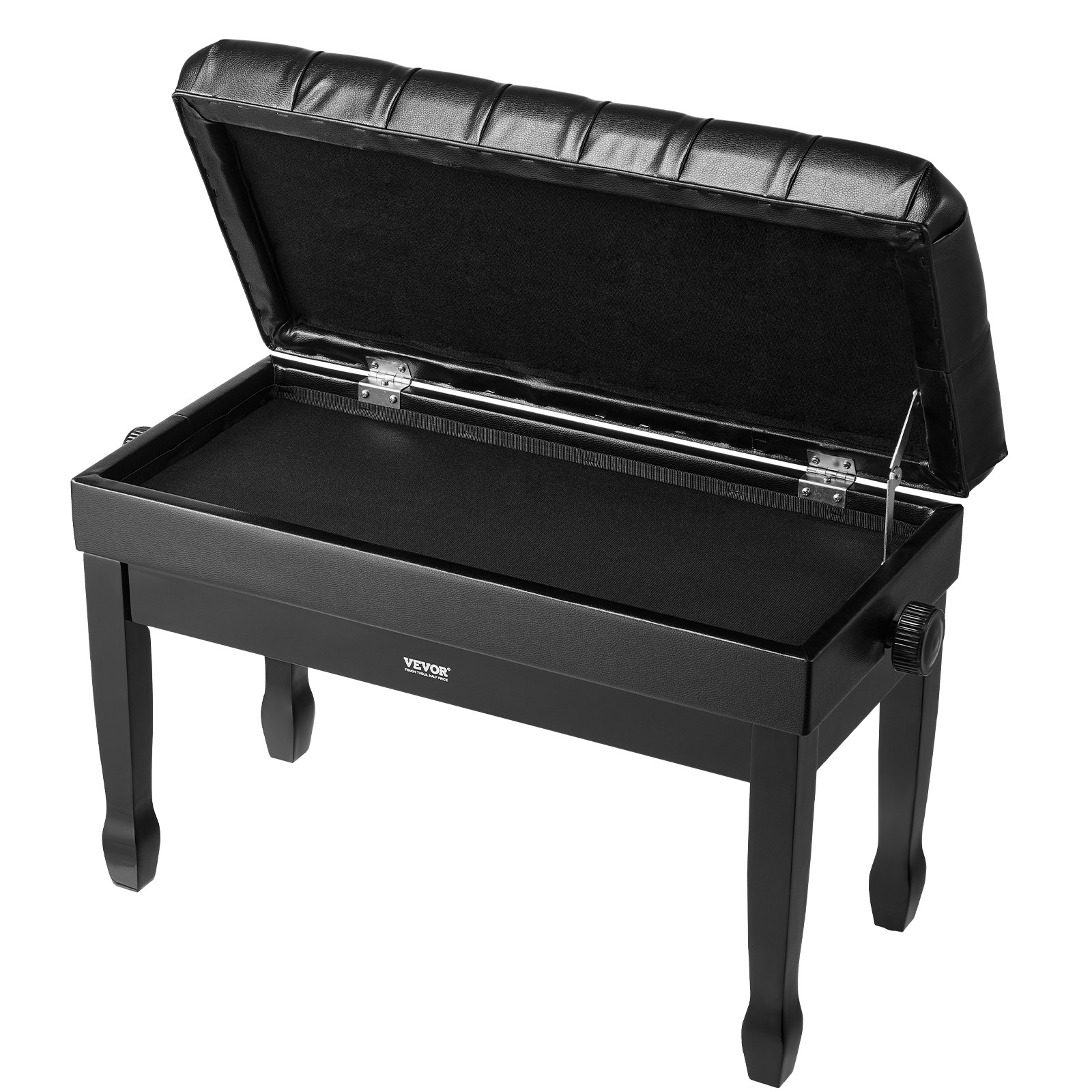VEVOR Adjustable Duet Piano Keyboard Bench Storage Padded Seat Wooden Bookcase