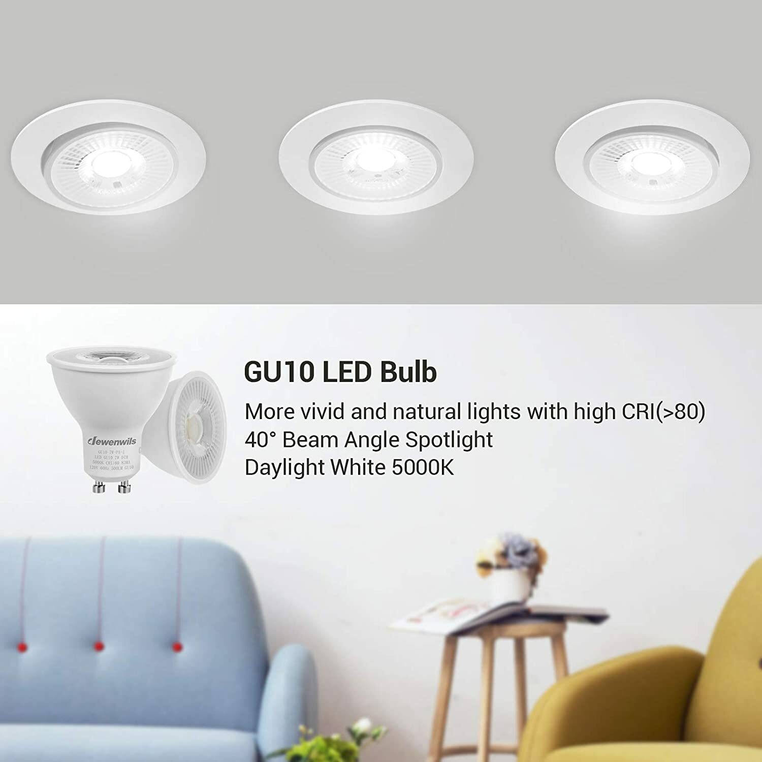 6 Pack GU10 Dimmable Bulb 7W(50W Equivalent) LED Bulbs 5000K Daylight