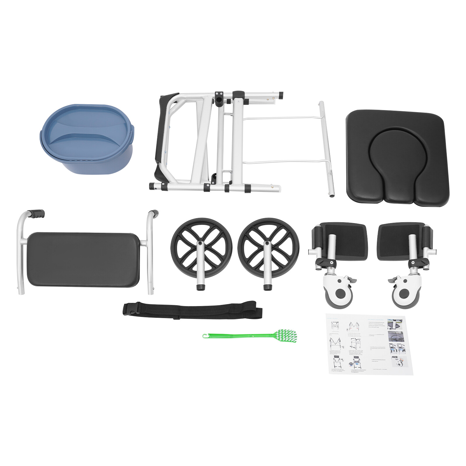 Foldable Shower Rolling Chair Adjustable Seat Folding Bath Wheelchair w/ Wheels