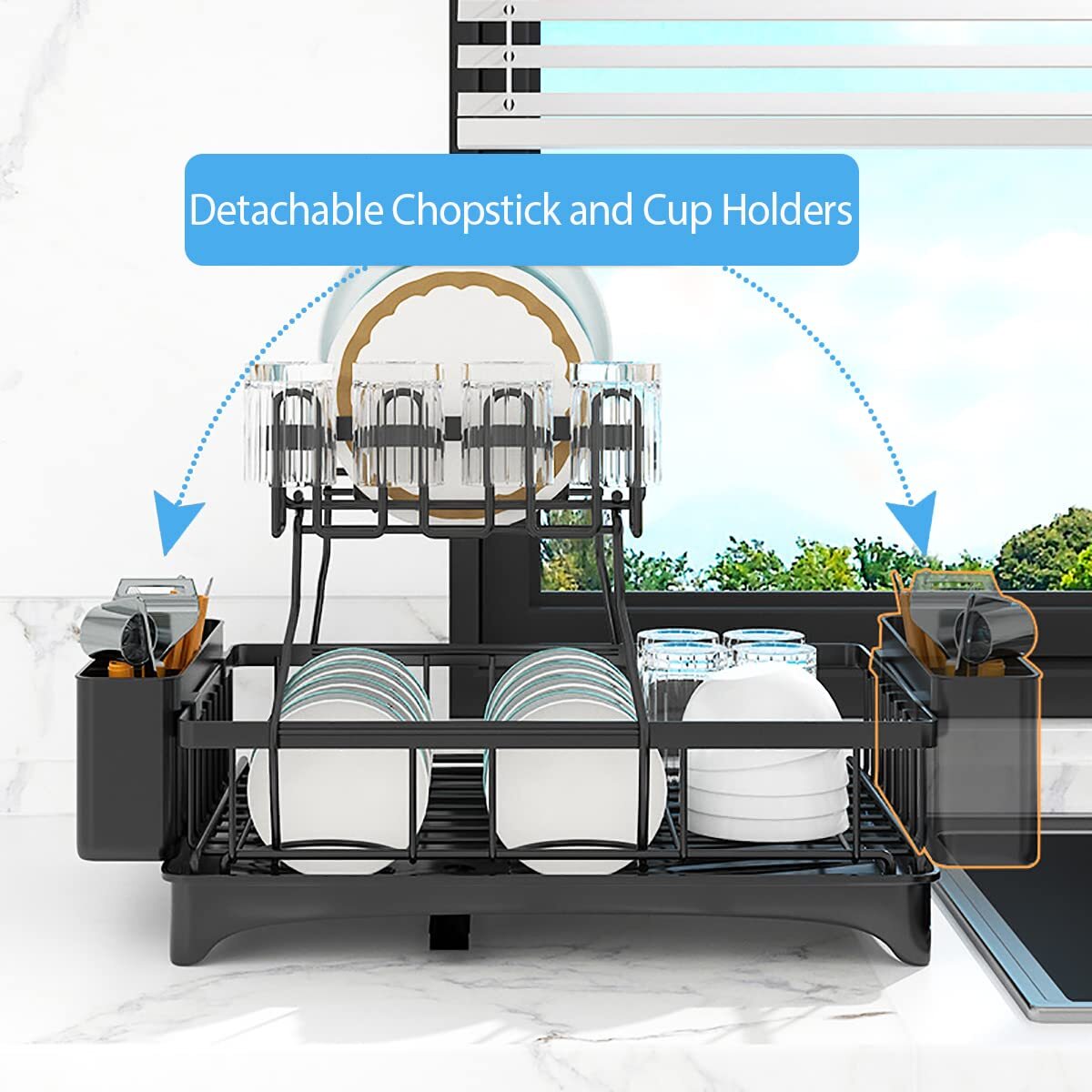 Over Sink Dish Drying Rack 2-Tier Stainless Steel Kitchen Shelf Cutlery Drainer