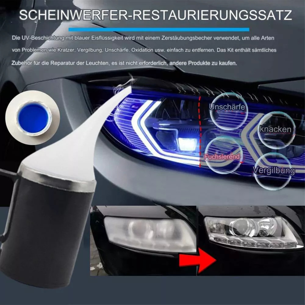 Headlight Restoration Kit 300g Liquid Polymer Repair Polish Tool Set for Cars US